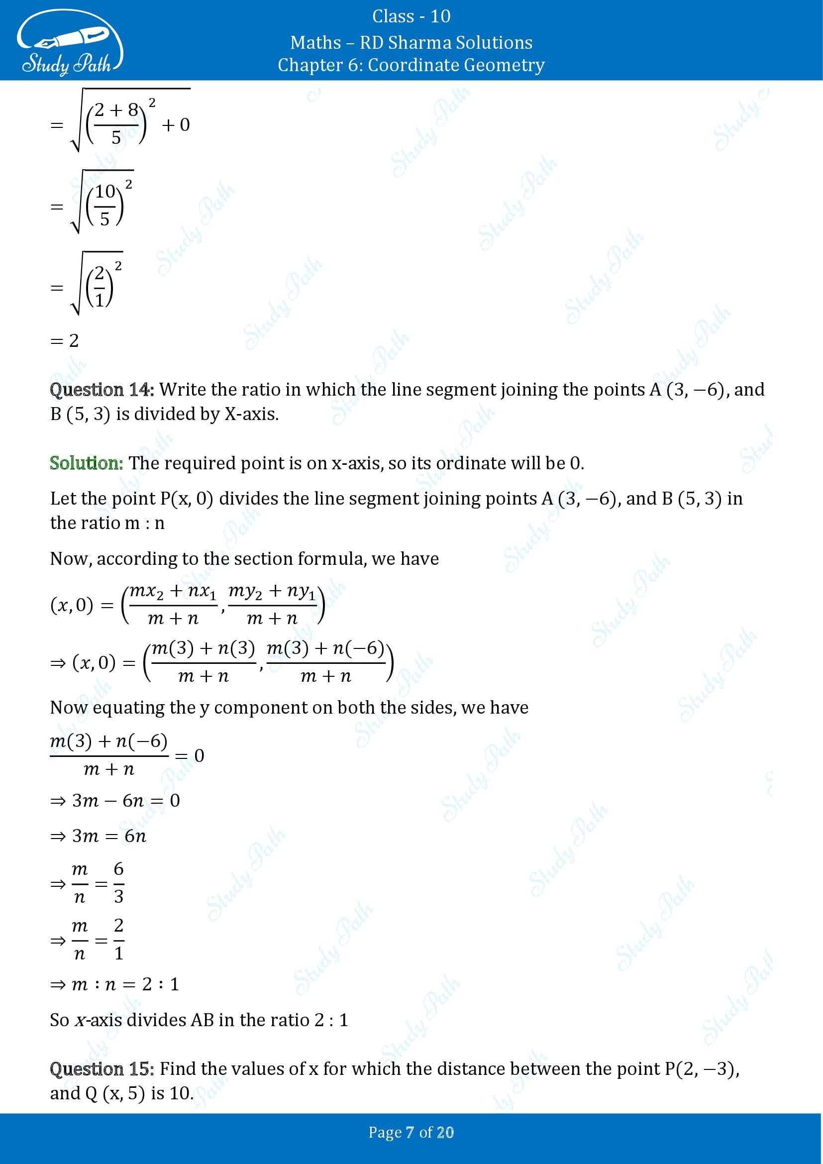 RD Sharma Solutions Class 10 Chapter 6 Coordinate Geometry Very Short Answer Type Questions VSAQs 00007