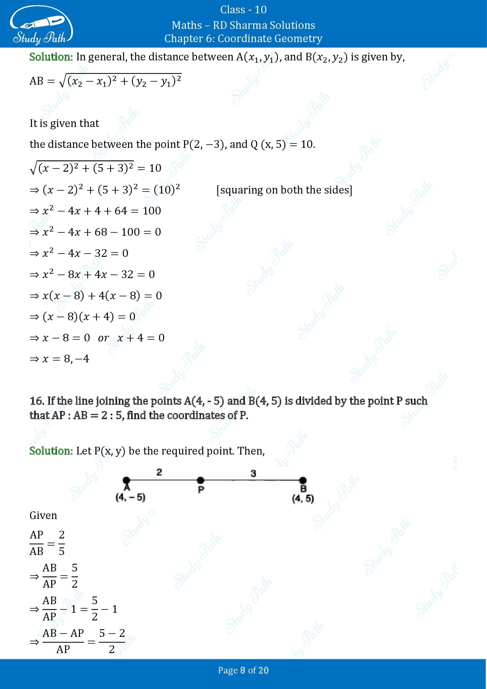 RD Sharma Solutions Class 10 Chapter 6 Coordinate Geometry Very Short Answer Type Questions VSAQs 00008