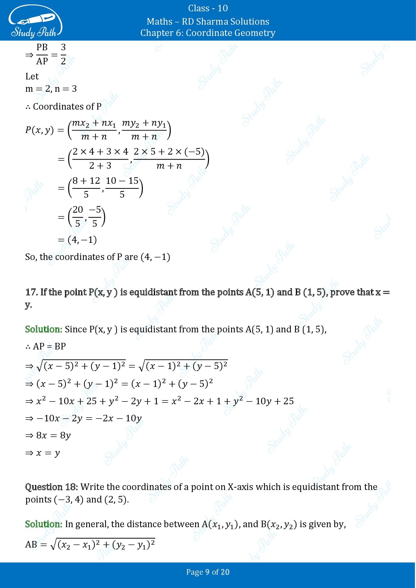 RD Sharma Solutions Class 10 Chapter 6 Coordinate Geometry Very Short Answer Type Questions VSAQs 00009