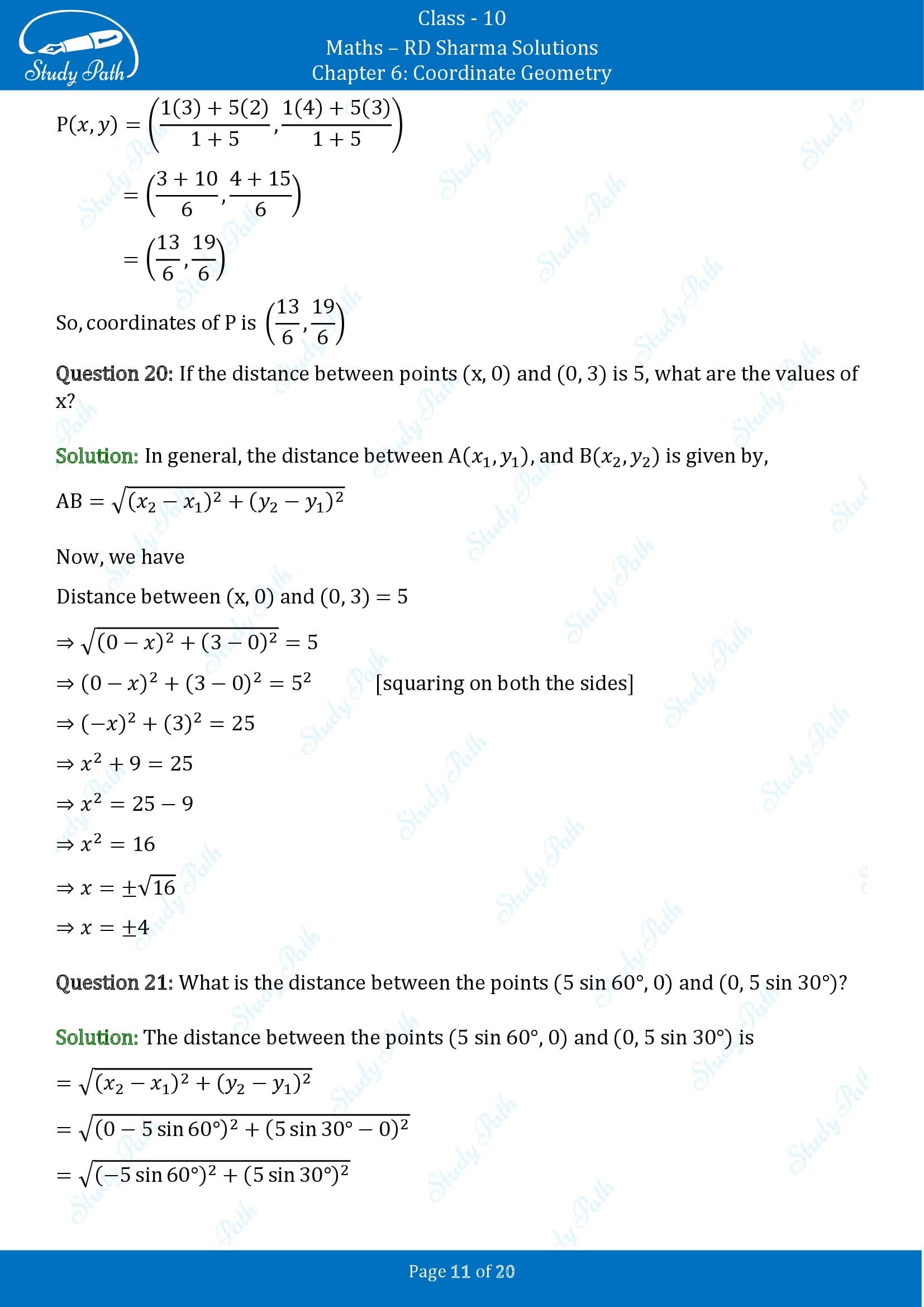 RD Sharma Solutions Class 10 Chapter 6 Coordinate Geometry Very Short Answer Type Questions VSAQs 00011