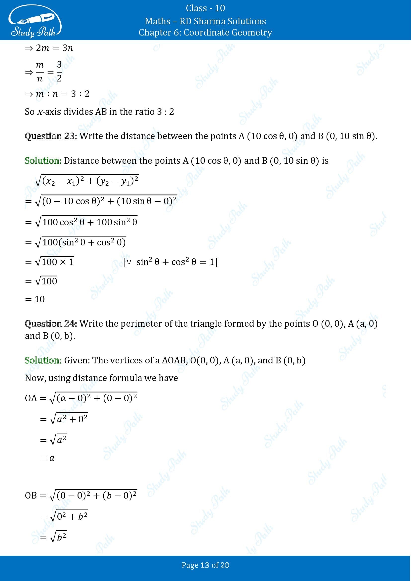 RD Sharma Solutions Class 10 Chapter 6 Coordinate Geometry Very Short Answer Type Questions VSAQs 00013