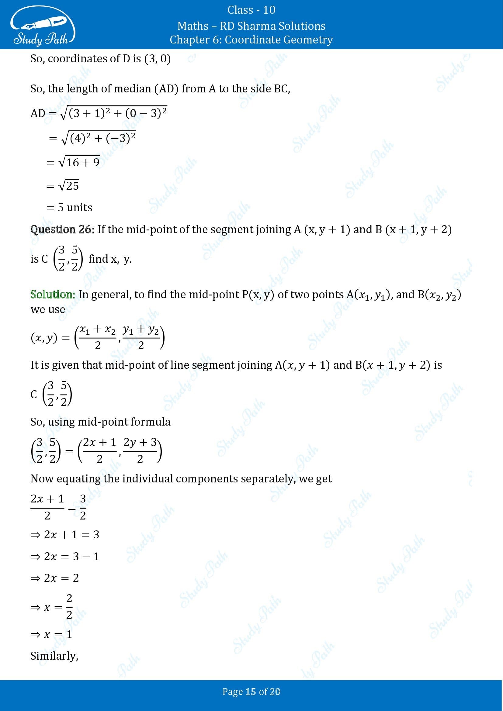 RD Sharma Solutions Class 10 Chapter 6 Coordinate Geometry Very Short Answer Type Questions VSAQs 00015