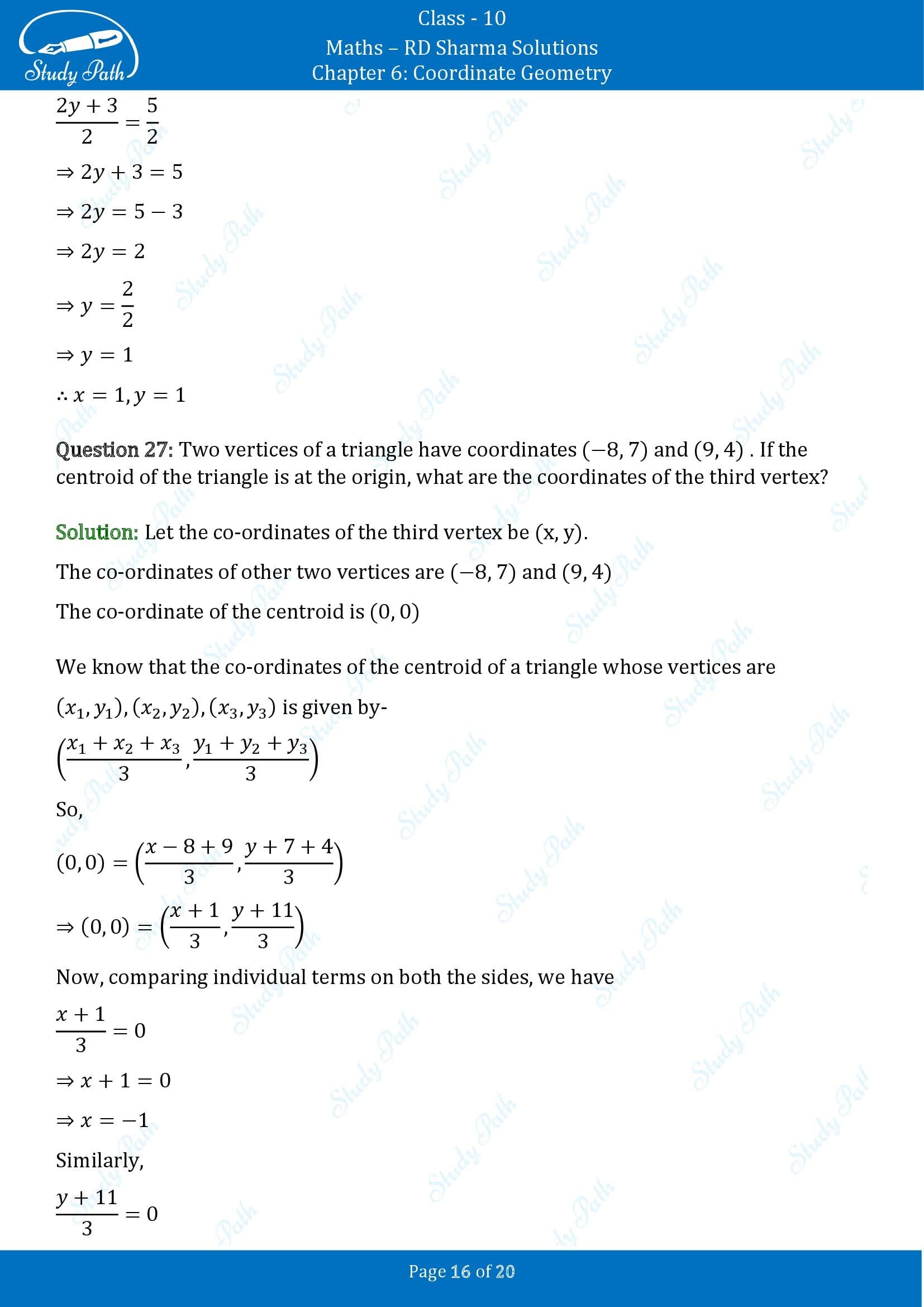 RD Sharma Solutions Class 10 Chapter 6 Coordinate Geometry Very Short Answer Type Questions VSAQs 00016