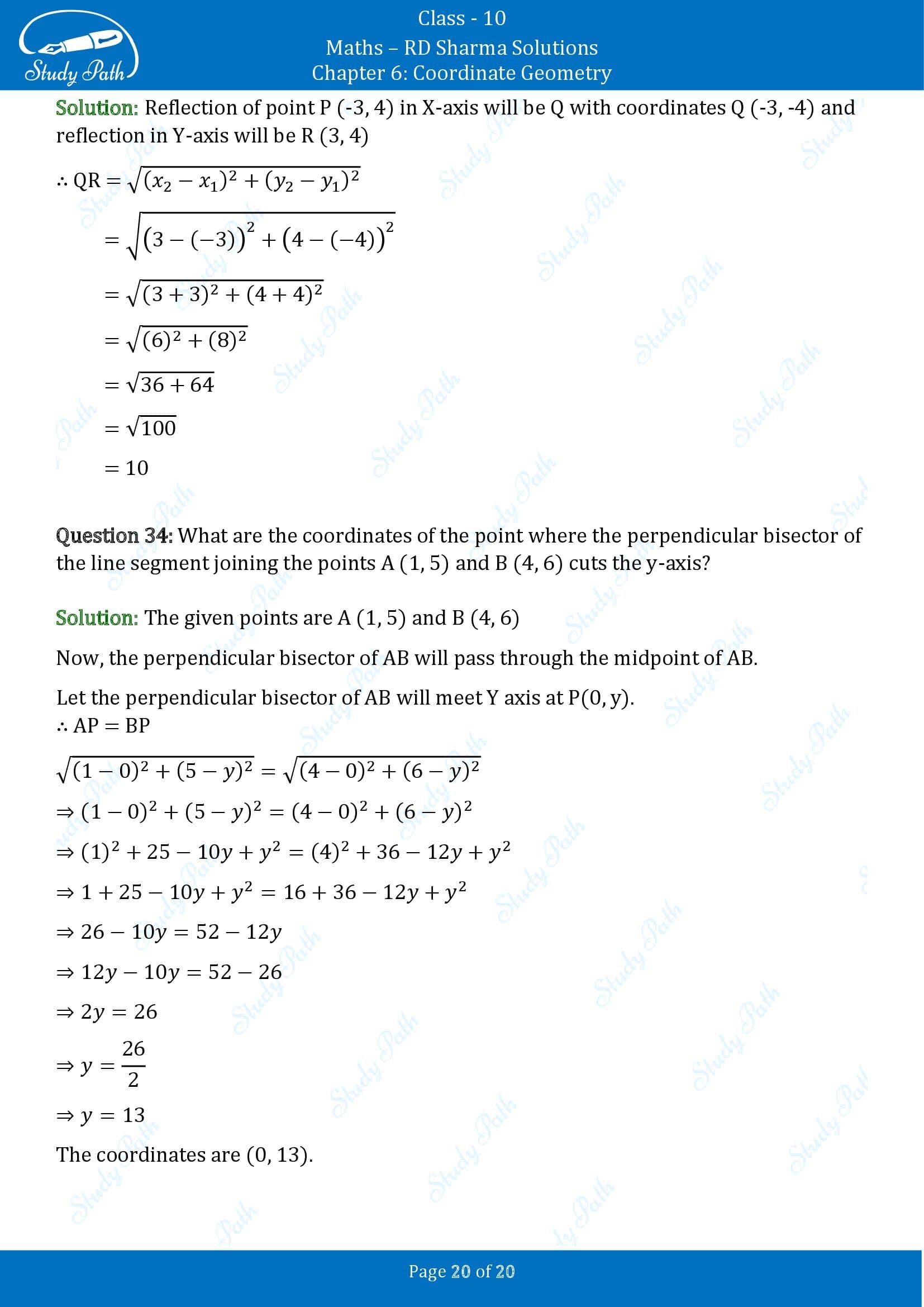 RD Sharma Solutions Class 10 Chapter 6 Coordinate Geometry Very Short Answer Type Questions VSAQs 00020