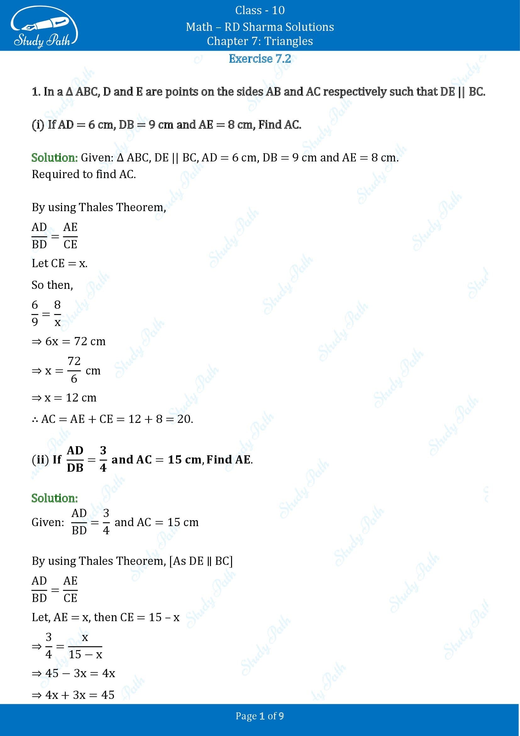 RD Sharma Solutions Class 10 Chapter 7 Triangles Exercise 7.2 00001