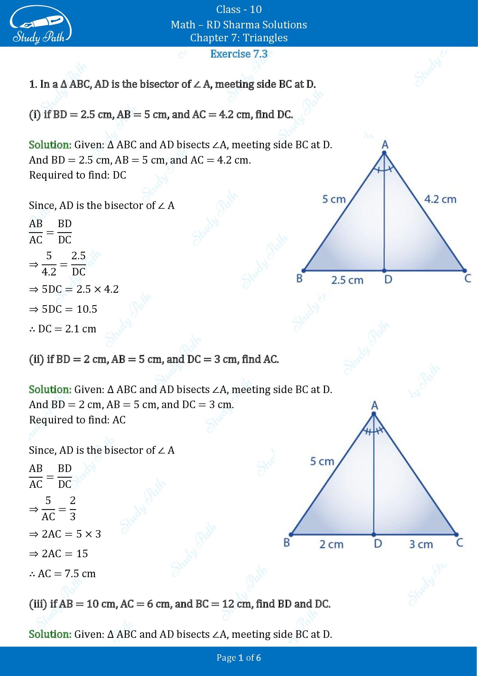 RD Sharma Solutions Class 10 Chapter 7 Triangles Exercise 7.3 00001