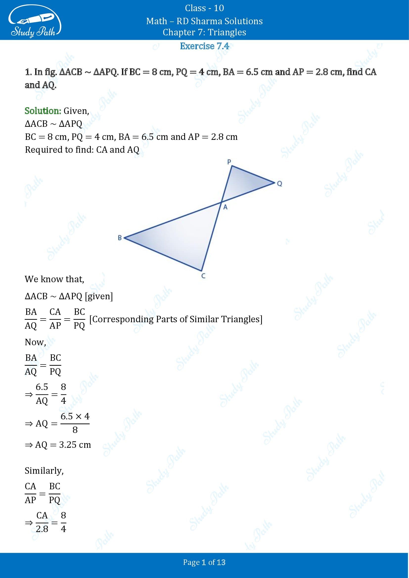 RD Sharma Solutions Class 10 Chapter 7 Triangles Exercise 7.4 00001