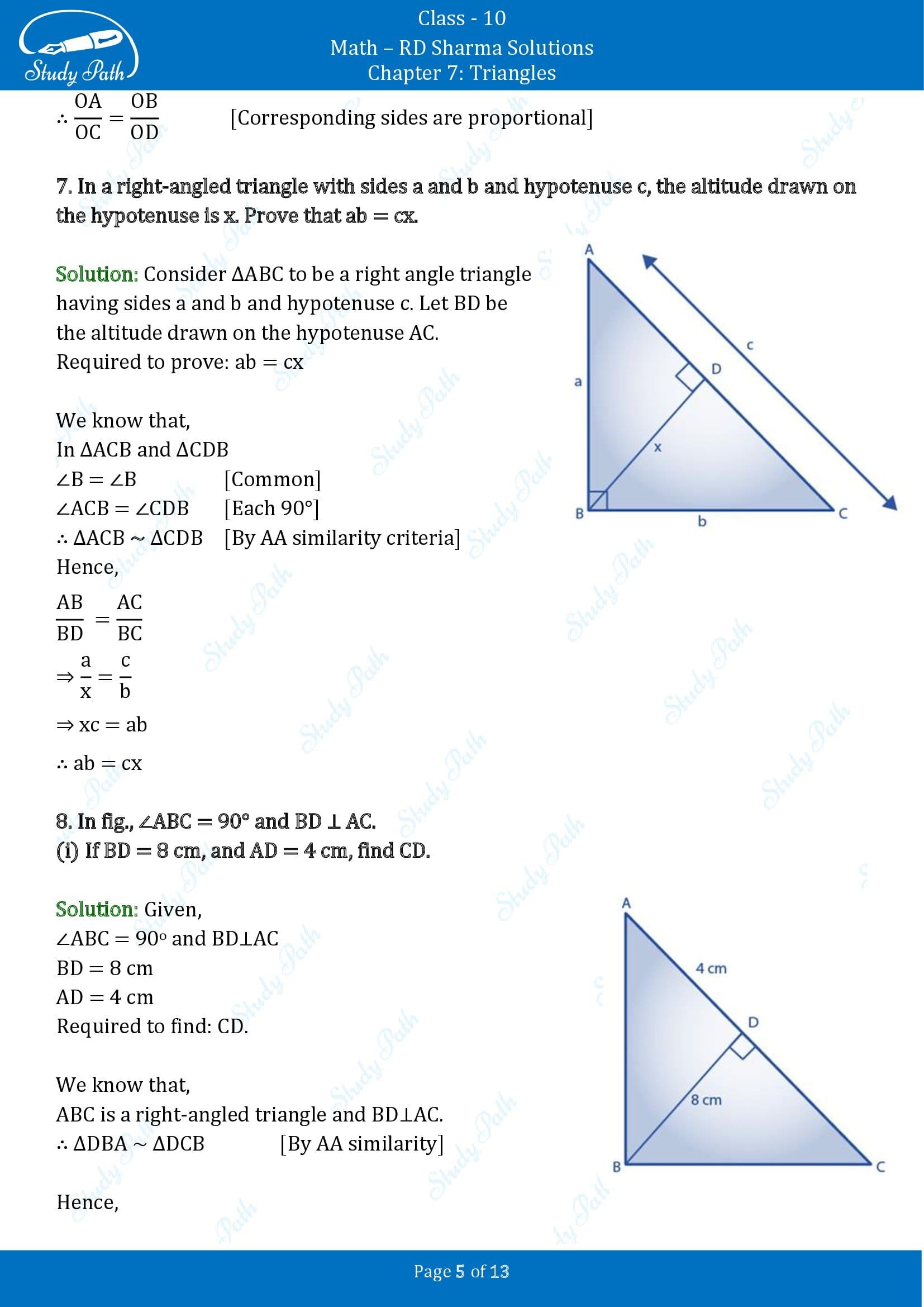 RD Sharma Solutions Class 10 Chapter 7 Triangles Exercise 7.4 00005