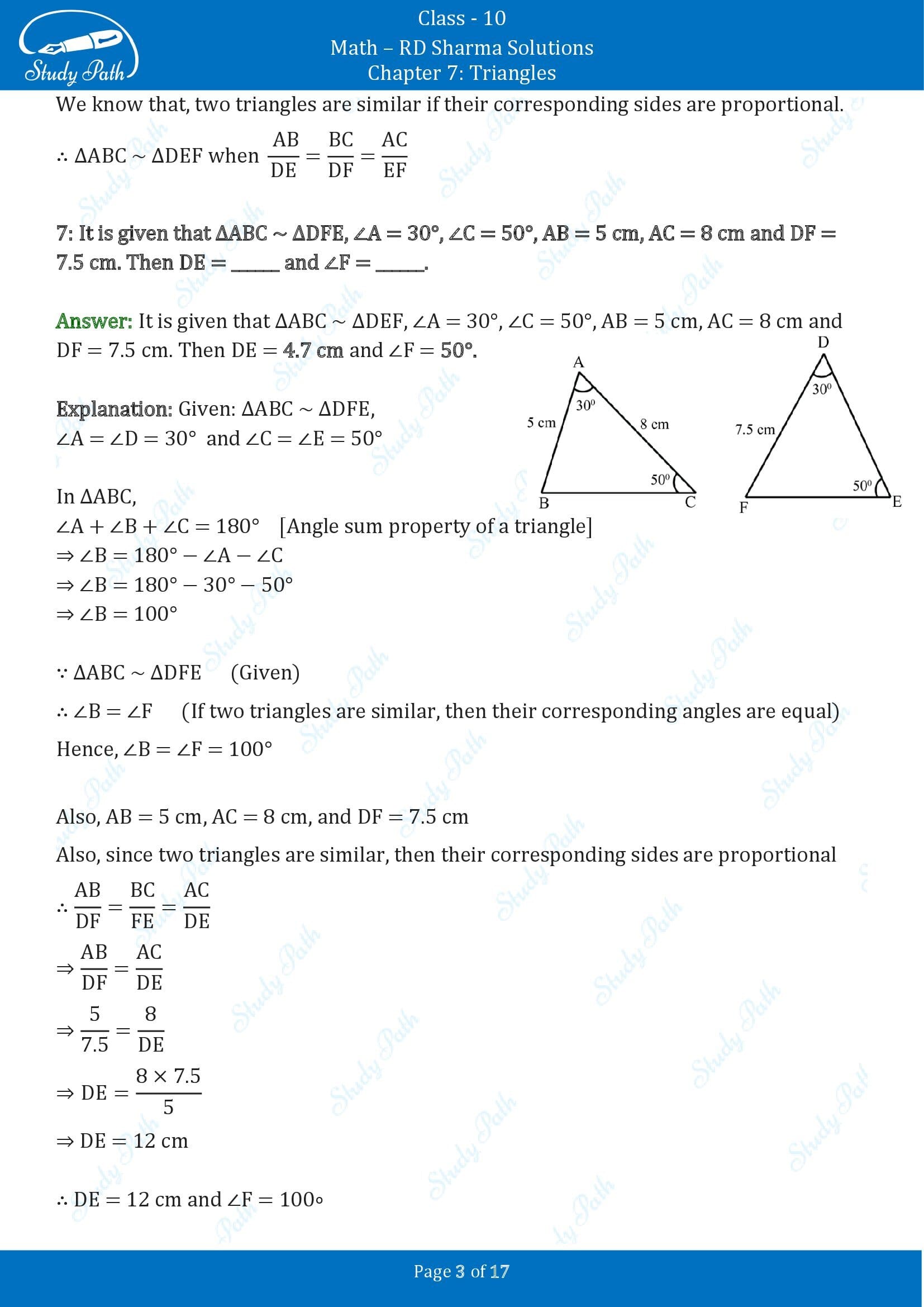 RD Sharma Solutions Class 10 Chapter 7 Triangles Fill in the Blank Type Questions FBQs 00003