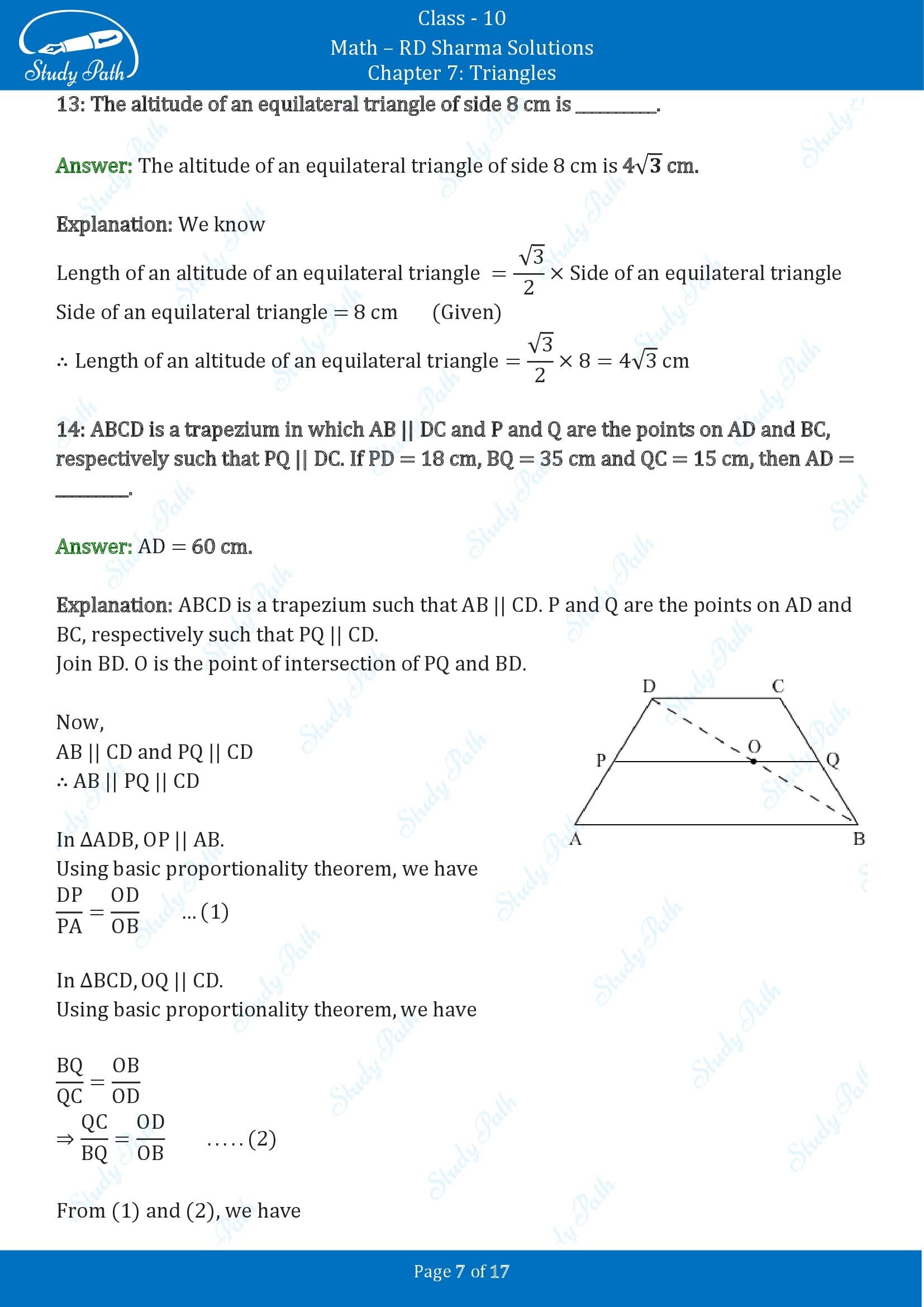 RD Sharma Solutions Class 10 Chapter 7 Triangles Fill in the Blank Type Questions FBQs 00007