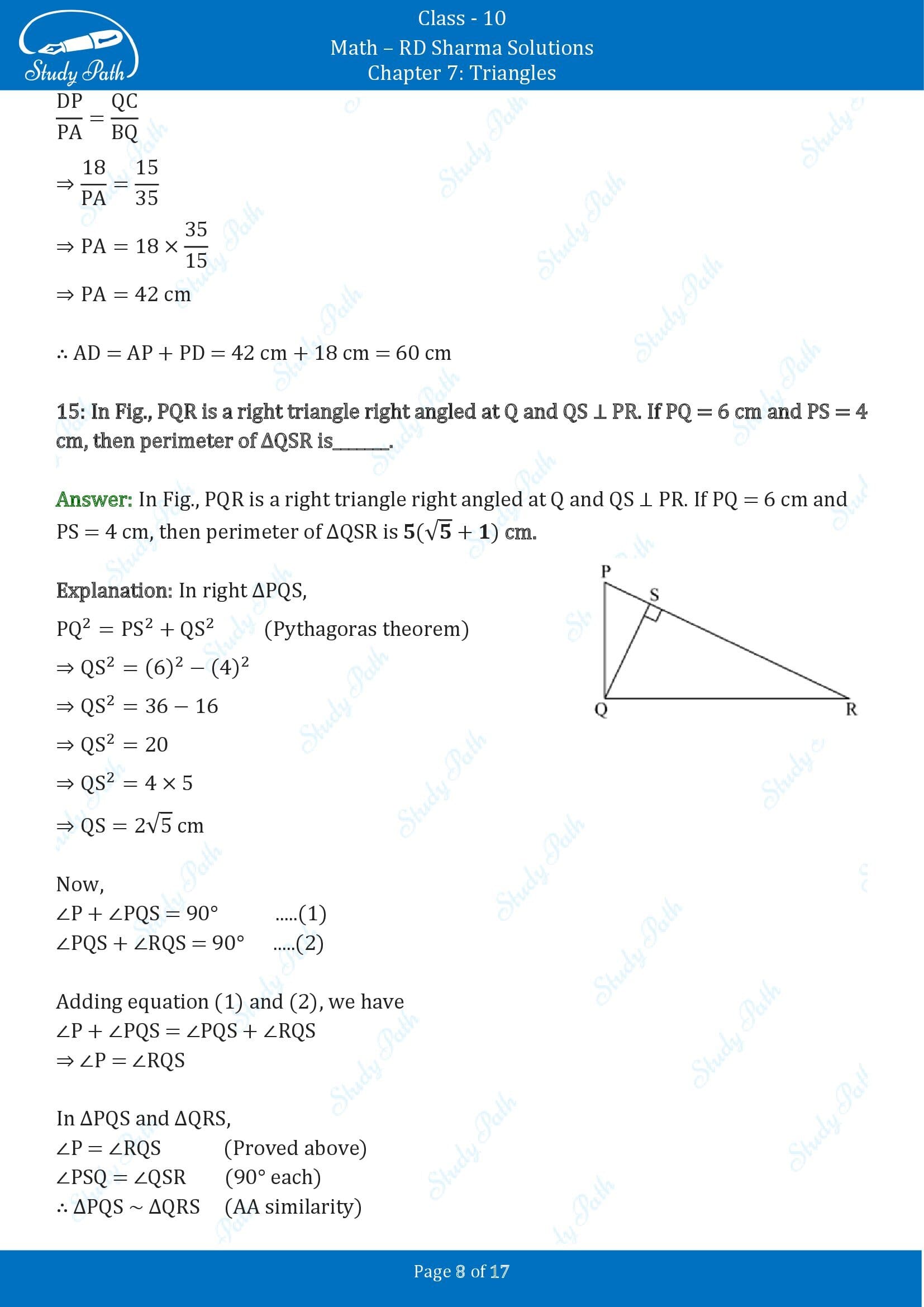 RD Sharma Solutions Class 10 Chapter 7 Triangles Fill in the Blank Type Questions FBQs 00008