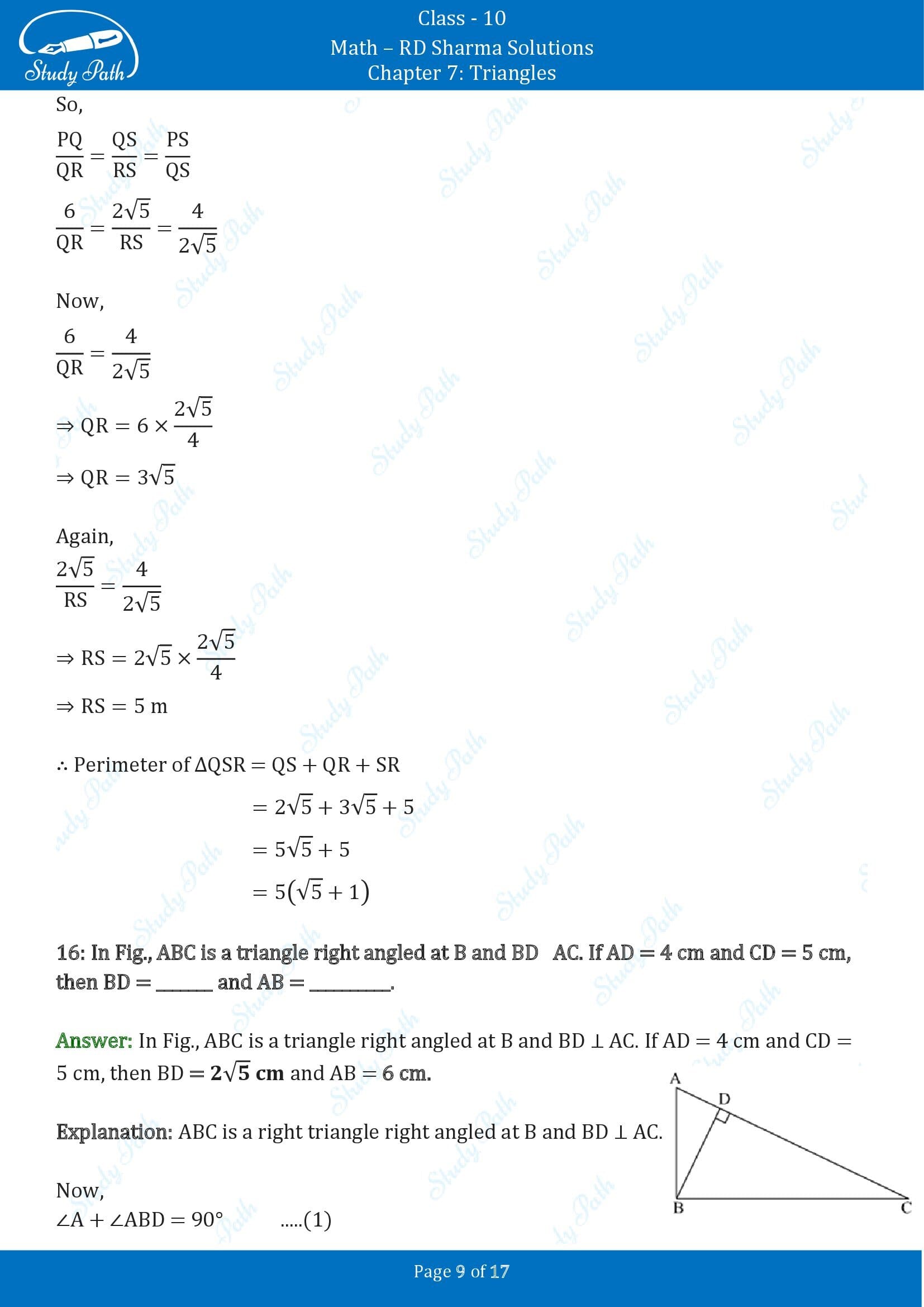 RD Sharma Solutions Class 10 Chapter 7 Triangles Fill in the Blank Type Questions FBQs 00009