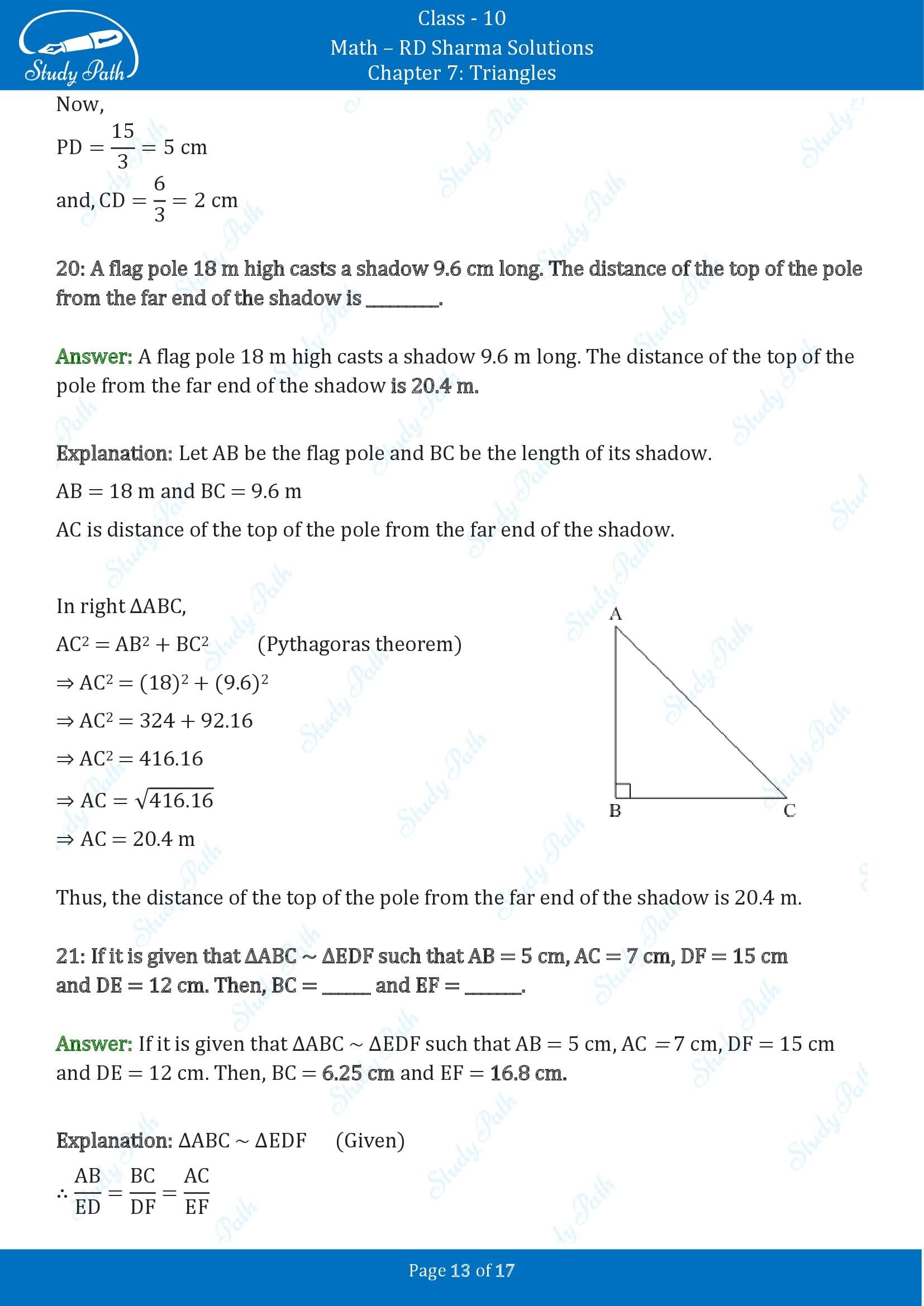 RD Sharma Solutions Class 10 Chapter 7 Triangles Fill in the Blank Type Questions FBQs 00013