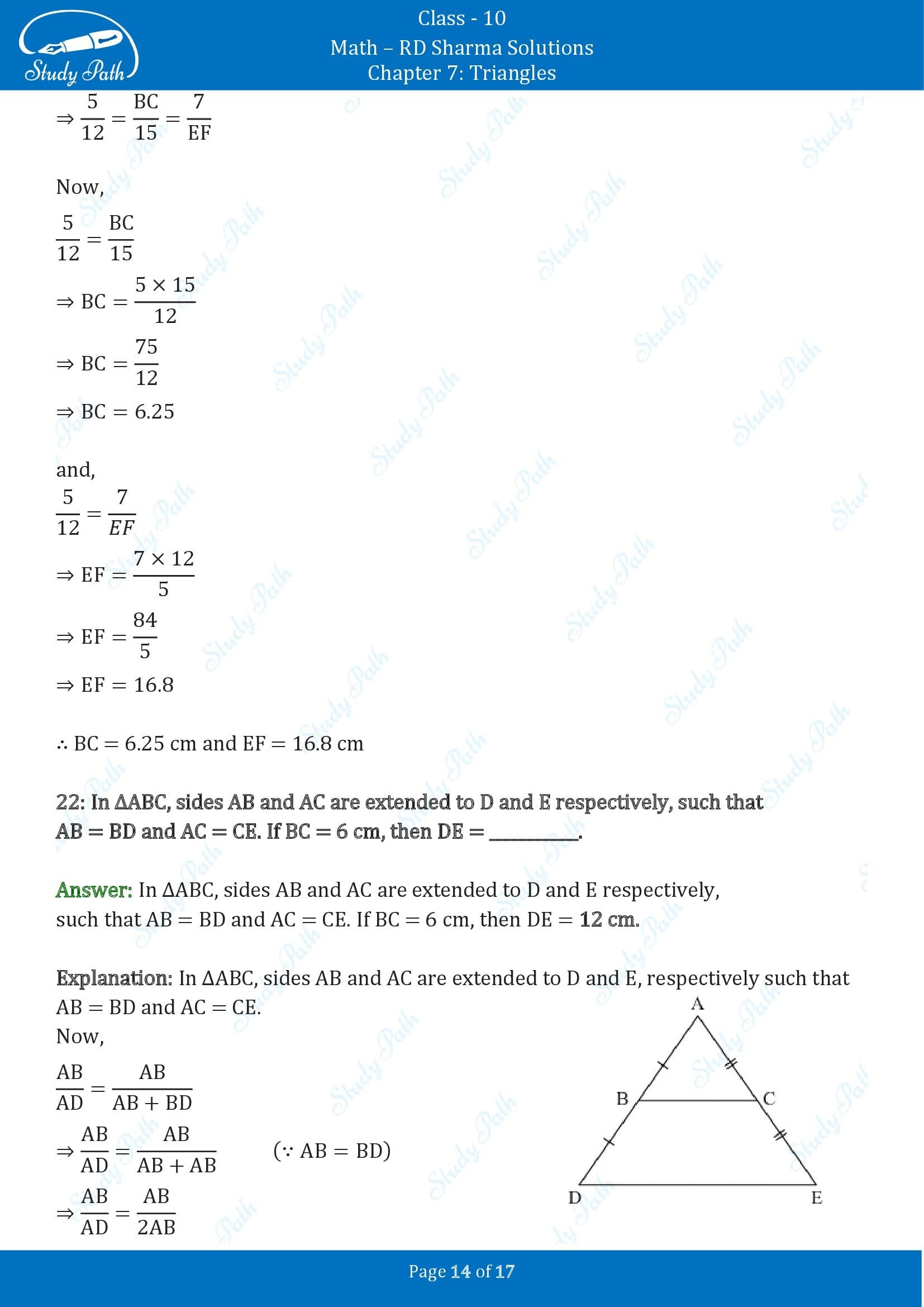 RD Sharma Solutions Class 10 Chapter 7 Triangles Fill in the Blank Type Questions FBQs 00014