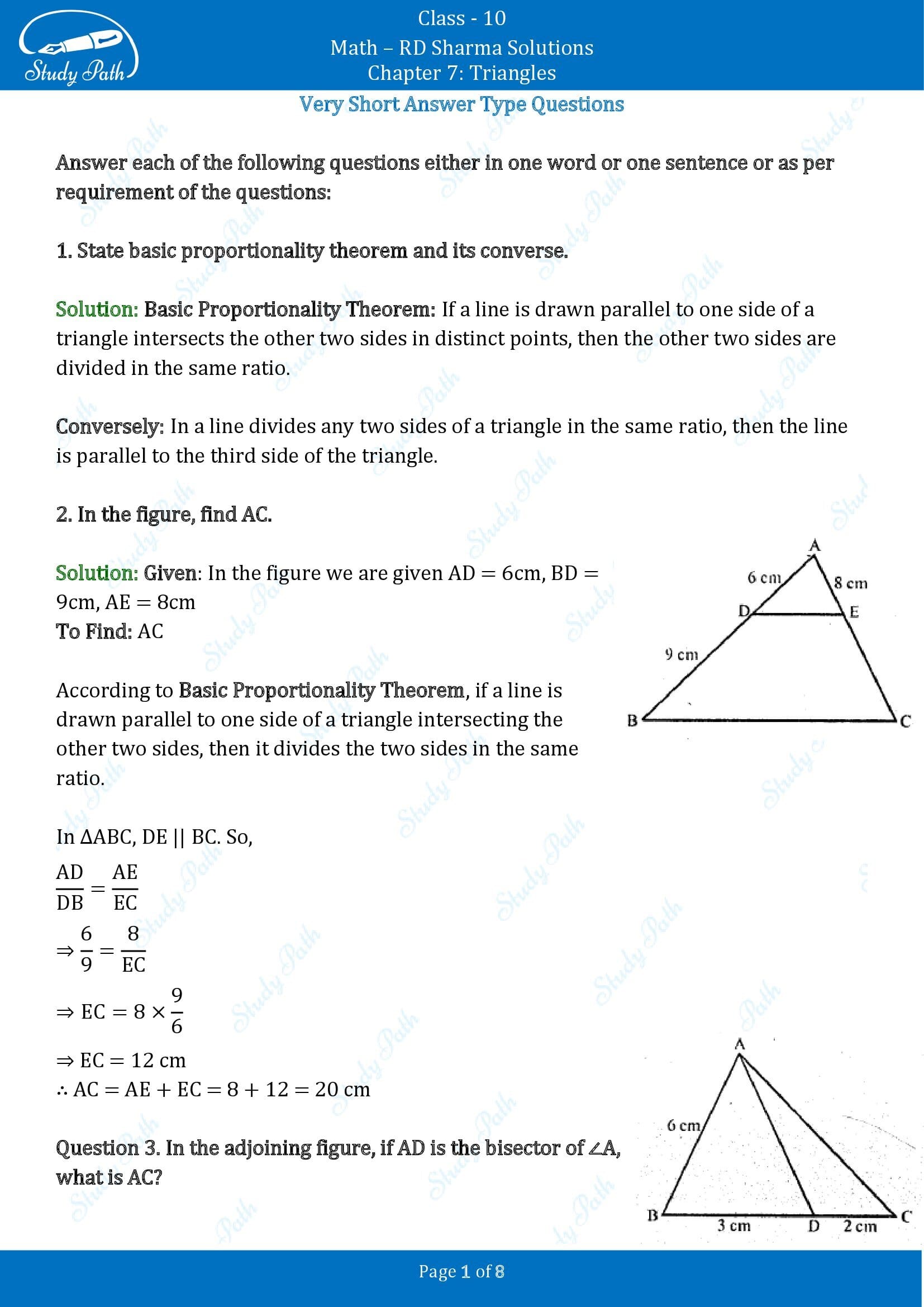 RD Sharma Solutions Class 10 Chapter 7 Triangles Very Short Answer Type Questions VSAQs 00001