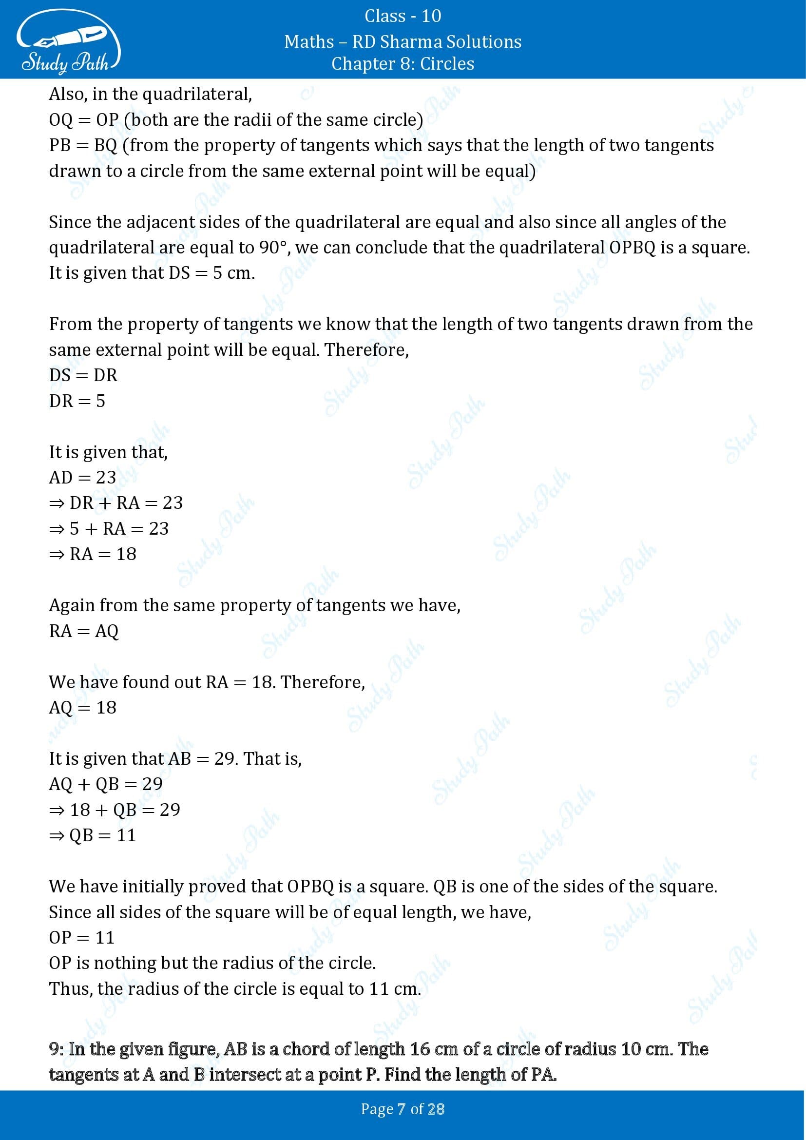 RD Sharma Solutions Class 10 Chapter 8 Circles Exercise 8.2 00007