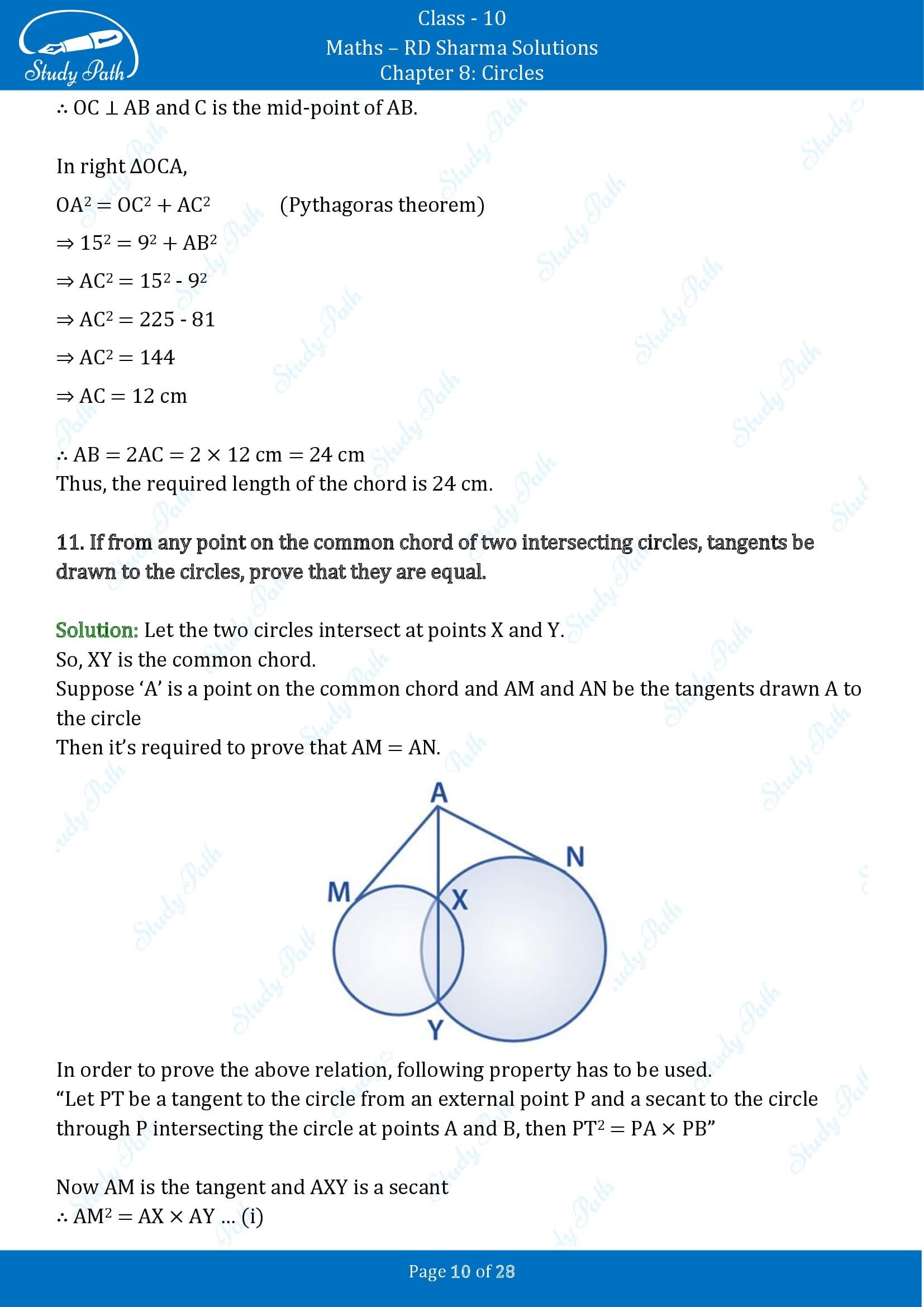 RD Sharma Solutions Class 10 Chapter 8 Circles Exercise 8.2 00010