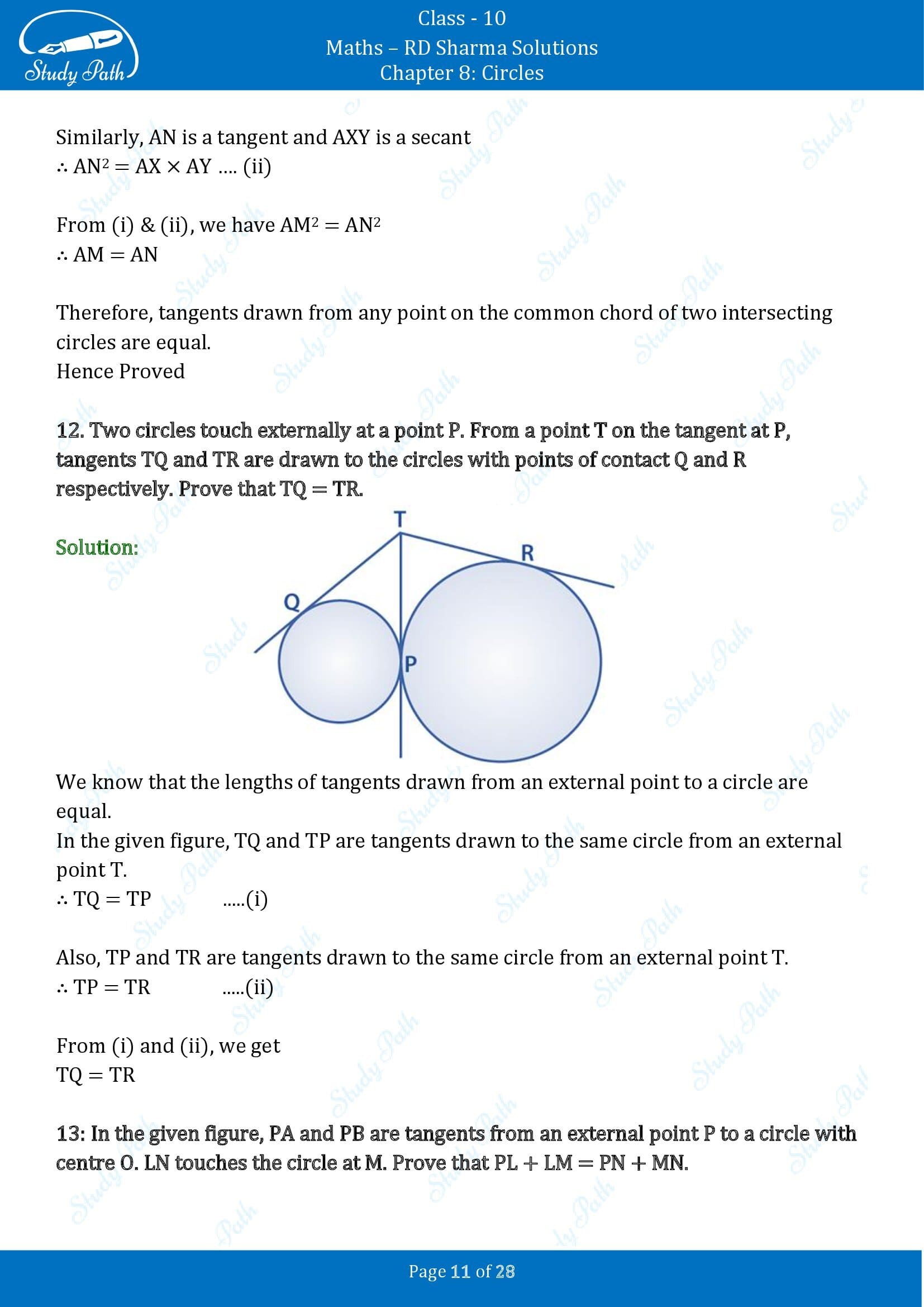 RD Sharma Solutions Class 10 Chapter 8 Circles Exercise 8.2 00011