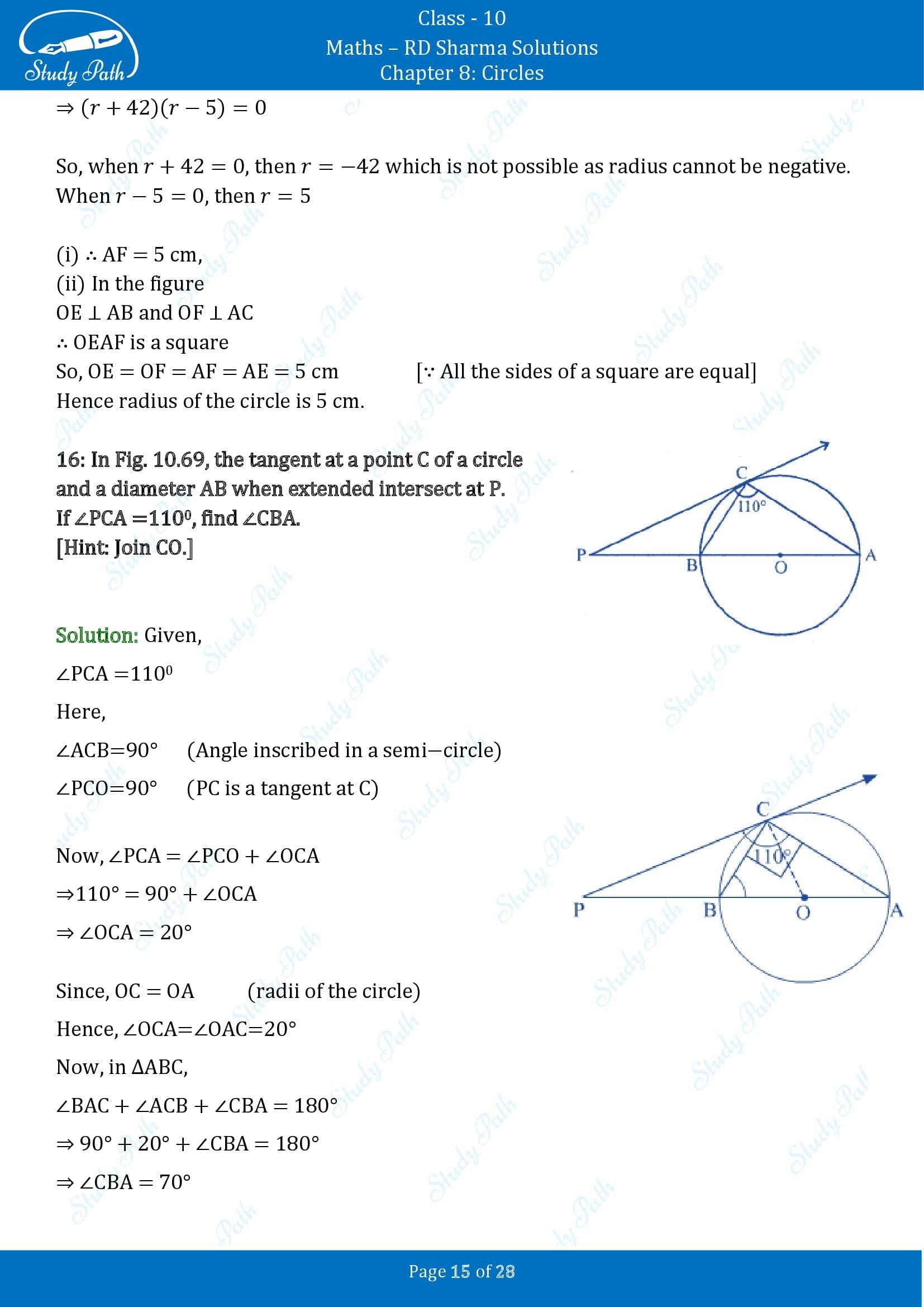 RD Sharma Solutions Class 10 Chapter 8 Circles Exercise 8.2 00015