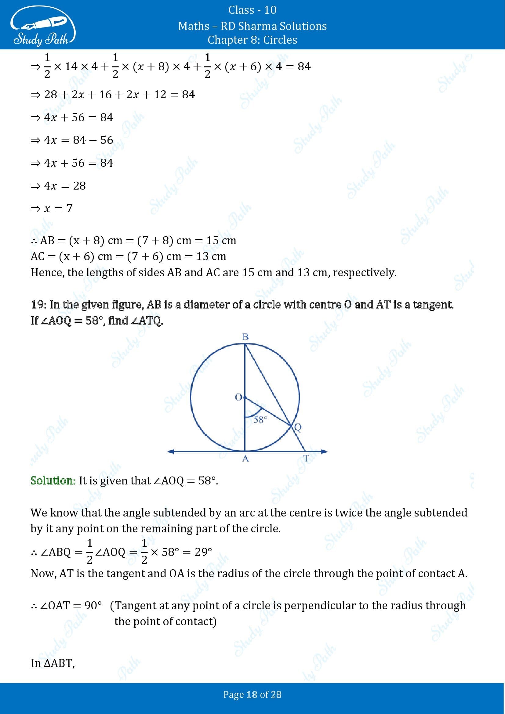 RD Sharma Solutions Class 10 Chapter 8 Circles Exercise 8.2 00018