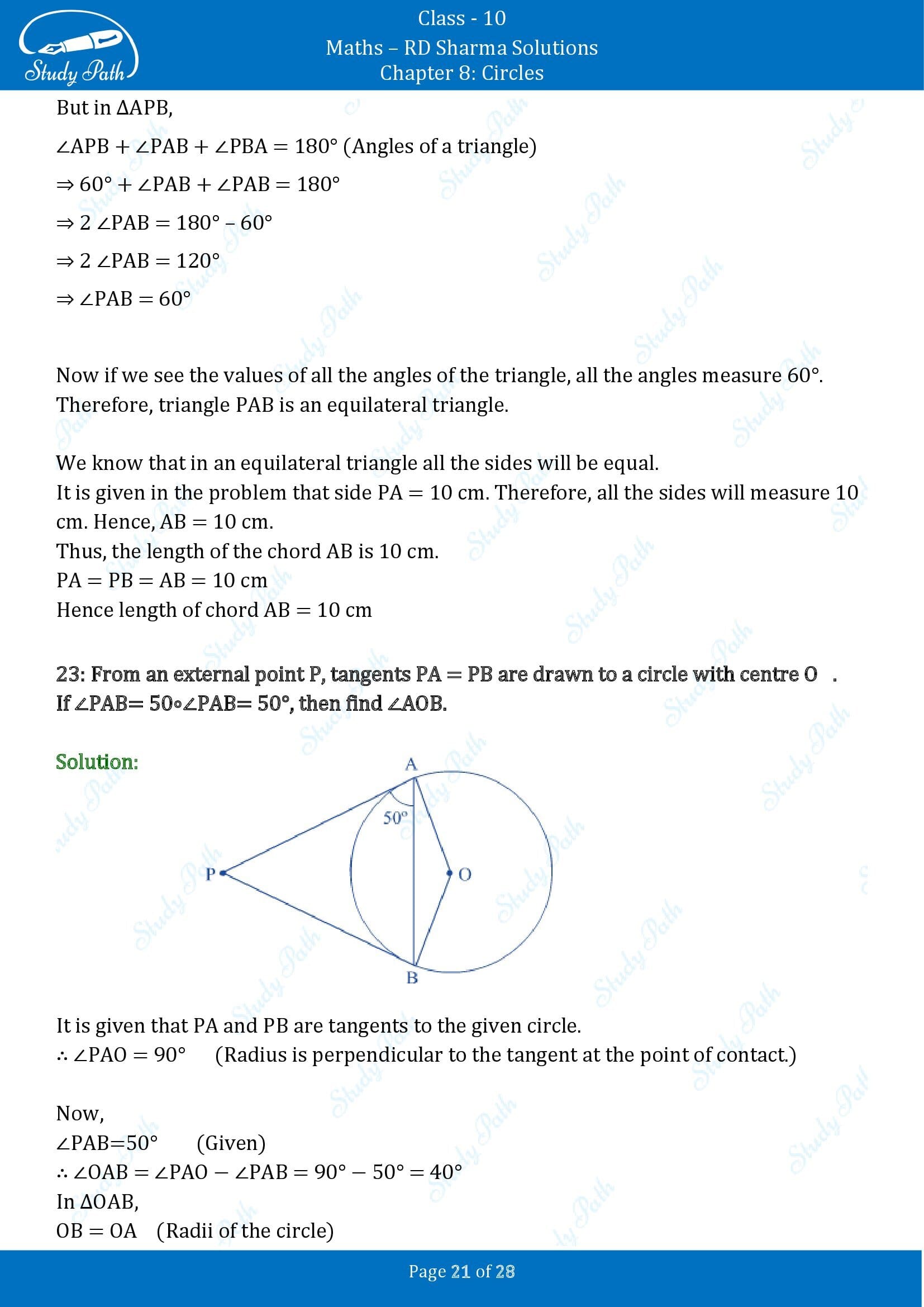 RD Sharma Solutions Class 10 Chapter 8 Circles Exercise 8.2 00021