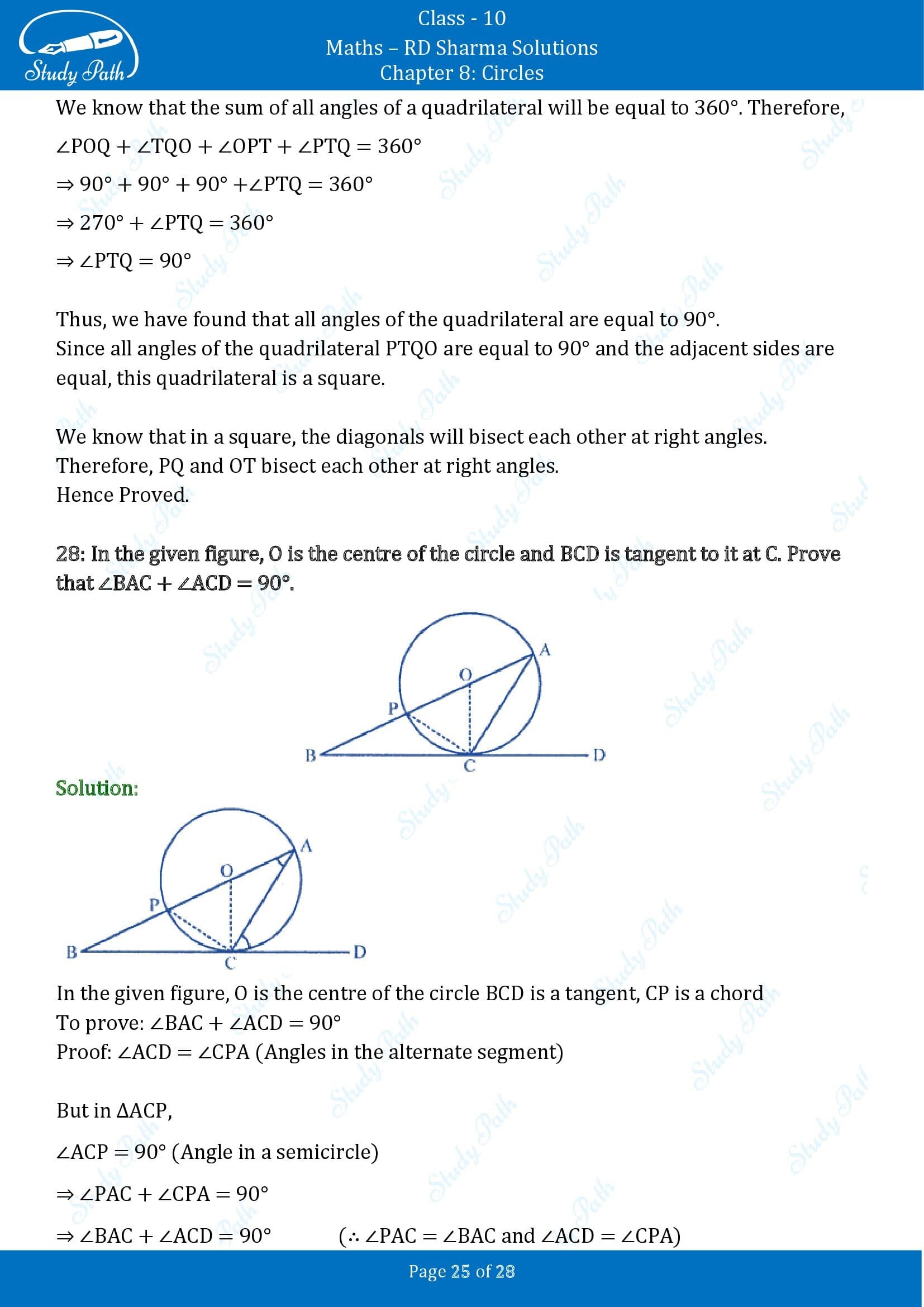 RD Sharma Solutions Class 10 Chapter 8 Circles Exercise 8.2 00025