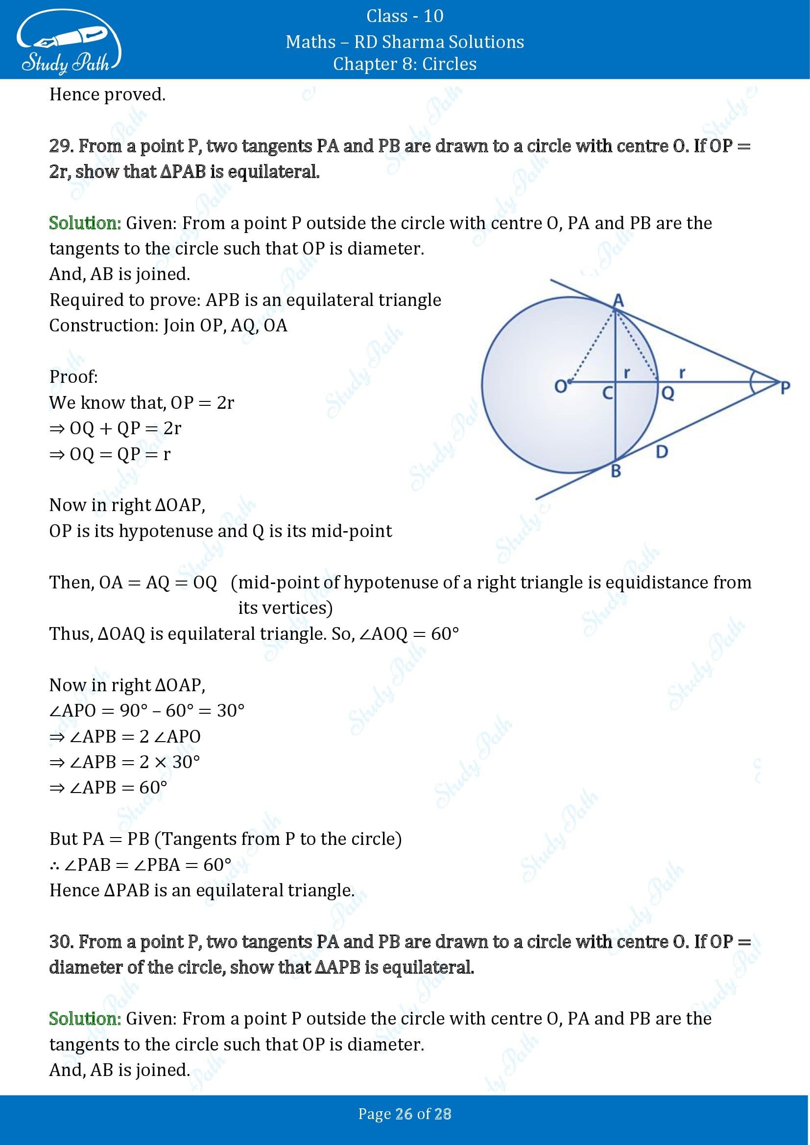 RD Sharma Solutions Class 10 Chapter 8 Circles Exercise 8.2 00026