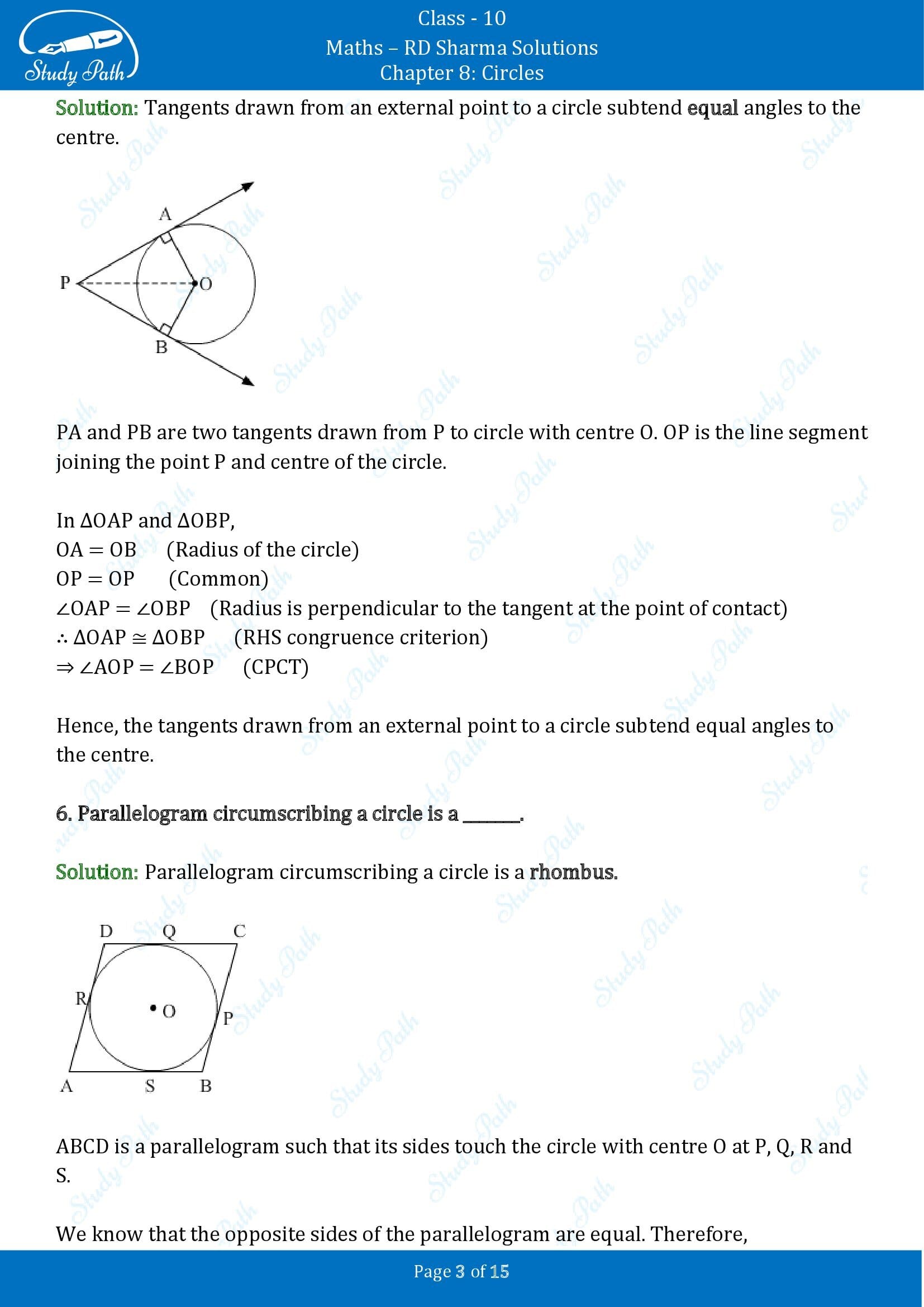 RD Sharma Solutions Class 10 Chapter 8 Circles Fill in the Blank Type Questions FBQs 00003