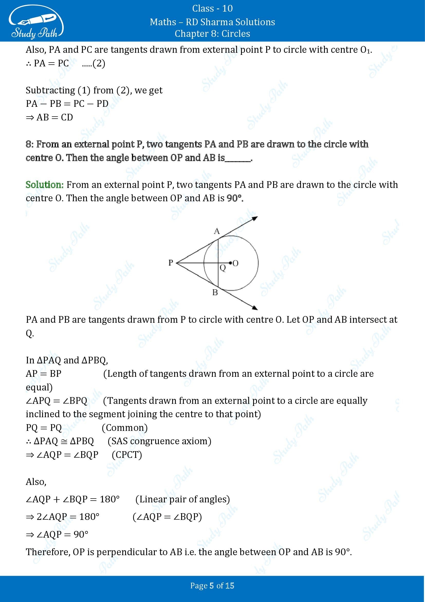 RD Sharma Solutions Class 10 Chapter 8 Circles Fill in the Blank Type Questions FBQs 00005