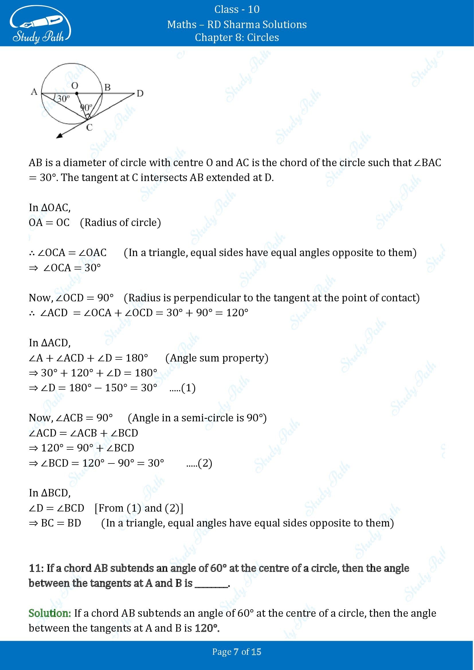 RD Sharma Solutions Class 10 Chapter 8 Circles Fill in the Blank Type Questions FBQs 00007