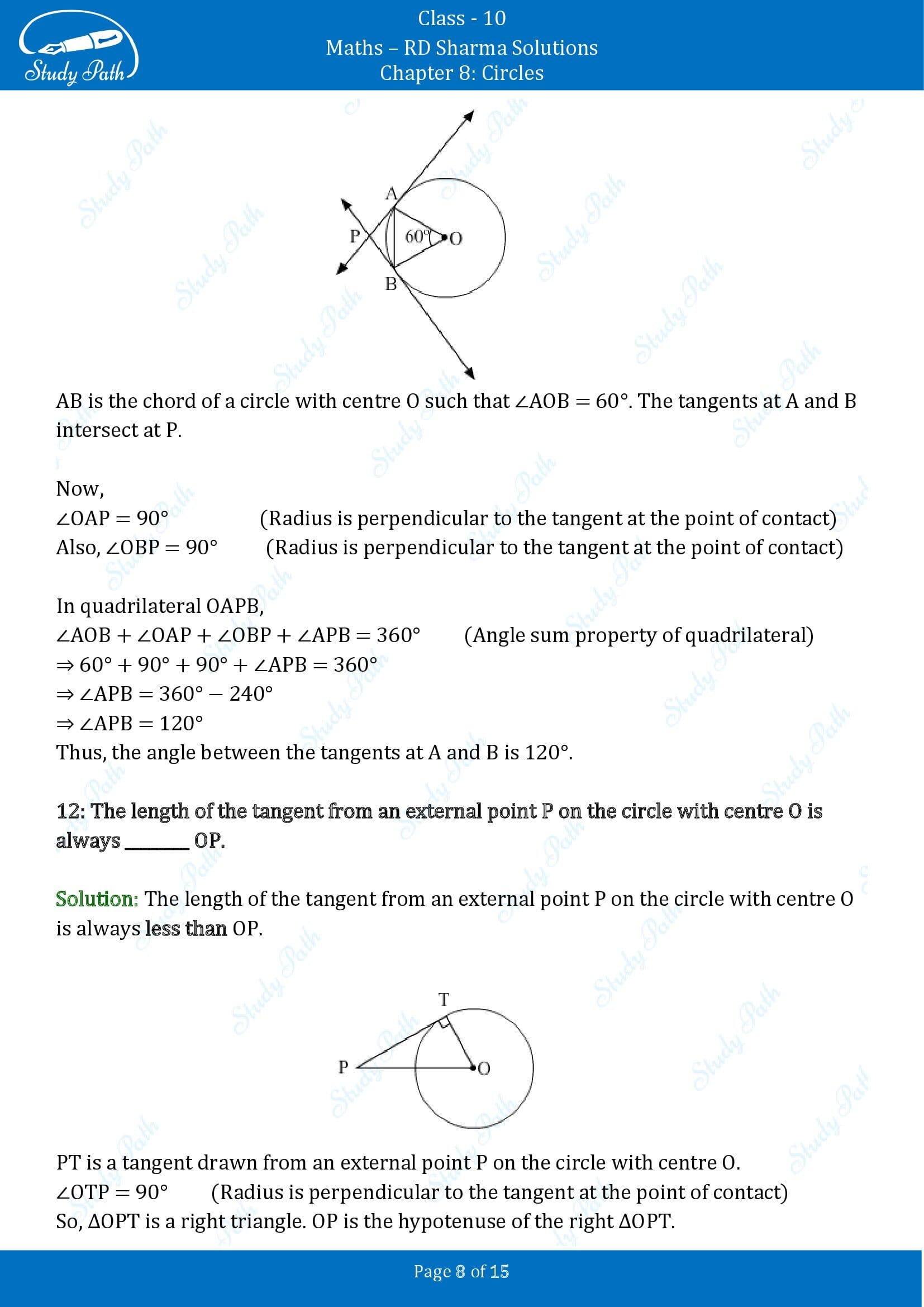 RD Sharma Solutions Class 10 Chapter 8 Circles Fill in the Blank Type Questions FBQs 00008