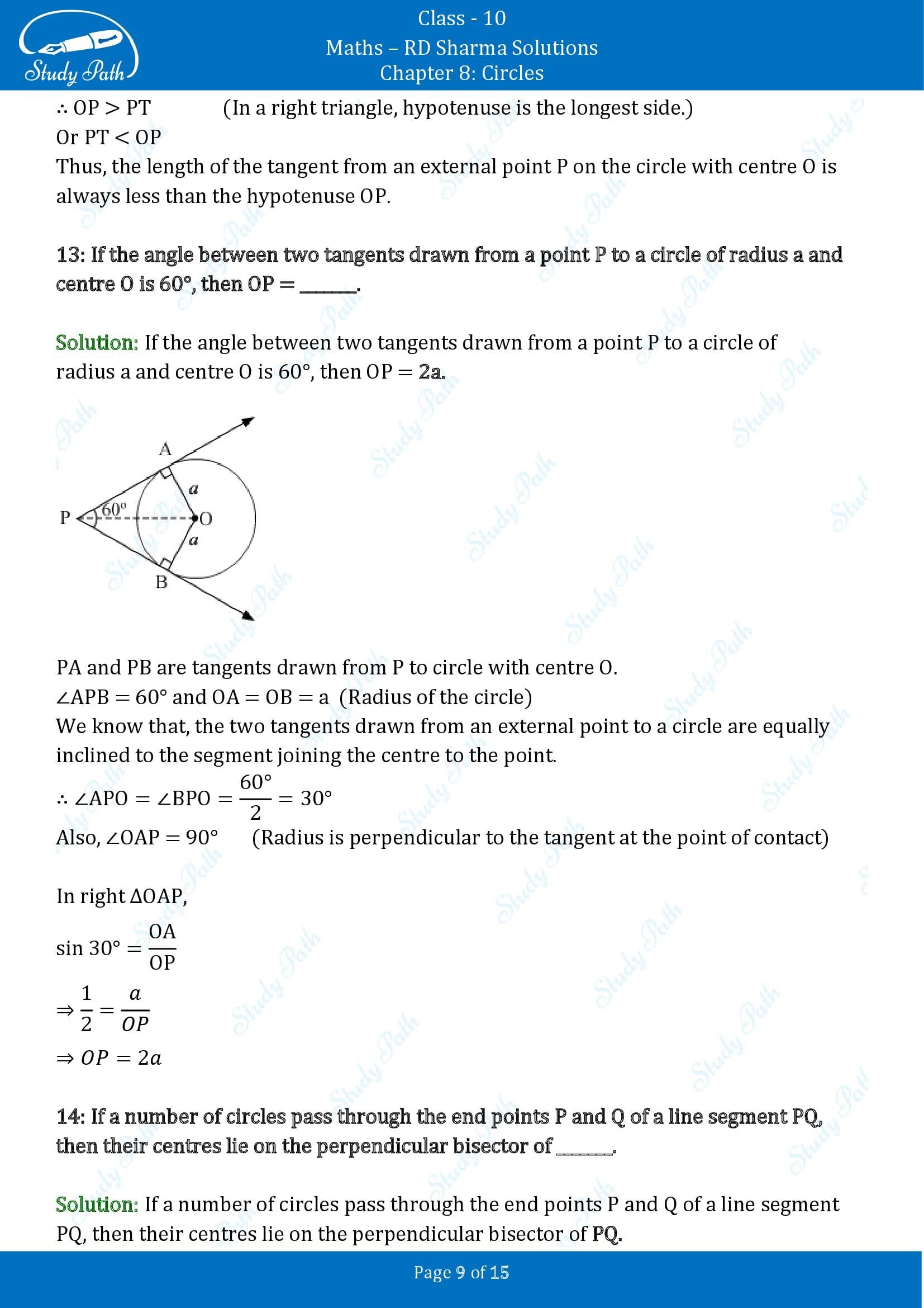 RD Sharma Solutions Class 10 Chapter 8 Circles Fill in the Blank Type Questions FBQs 00009