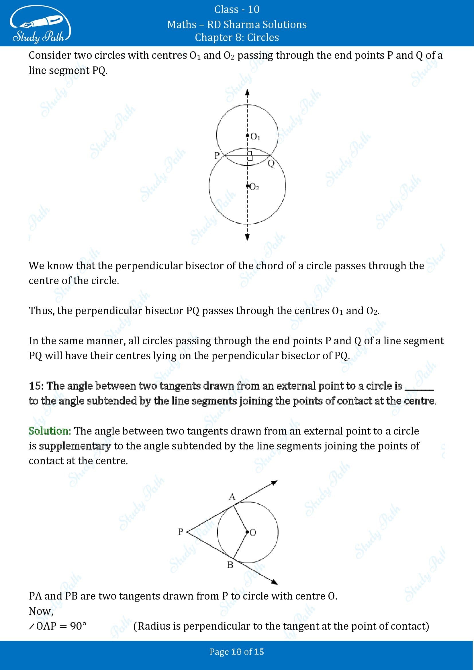 RD Sharma Solutions Class 10 Chapter 8 Circles Fill in the Blank Type Questions FBQs 00010