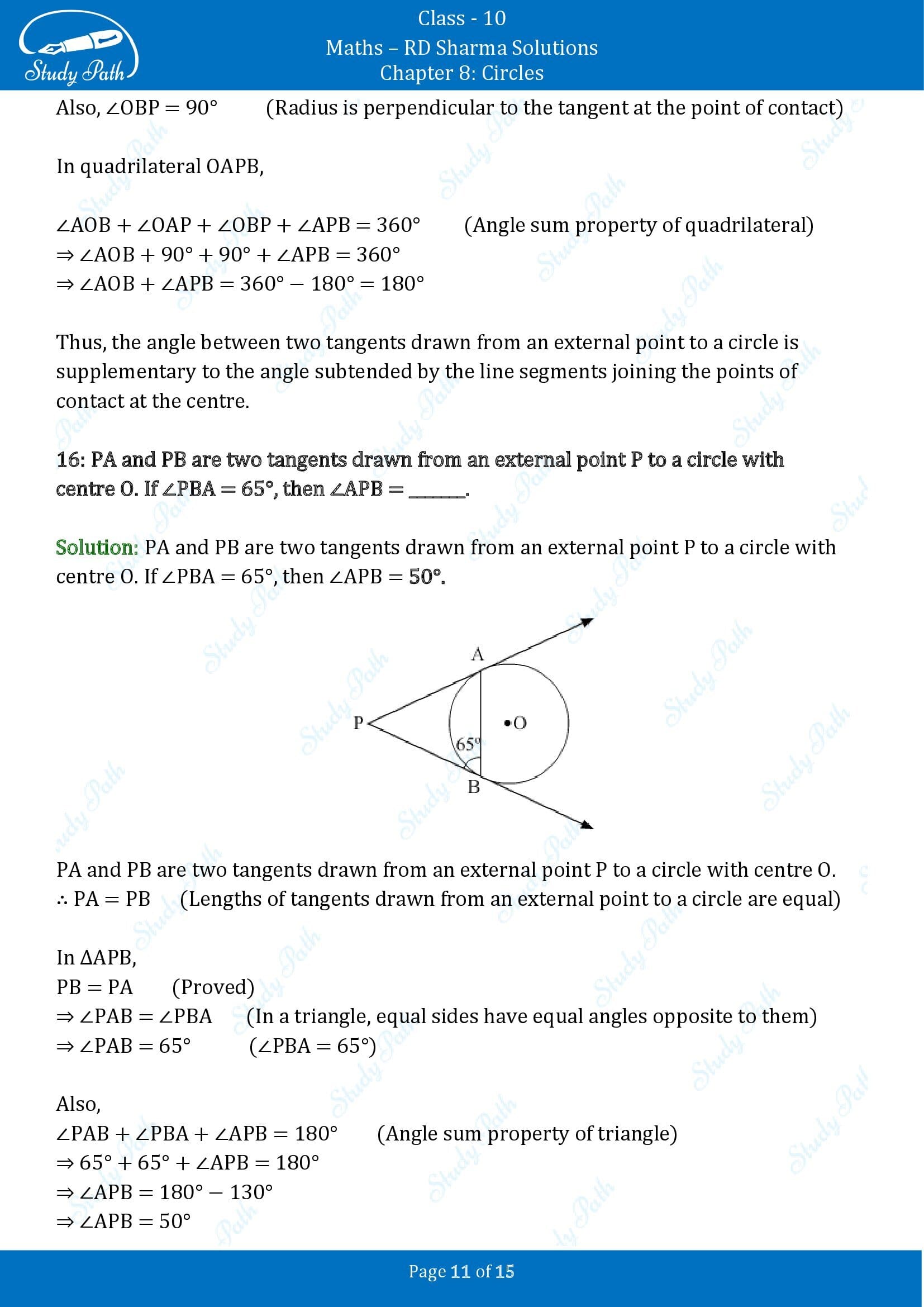 RD Sharma Solutions Class 10 Chapter 8 Circles Fill in the Blank Type Questions FBQs 00011