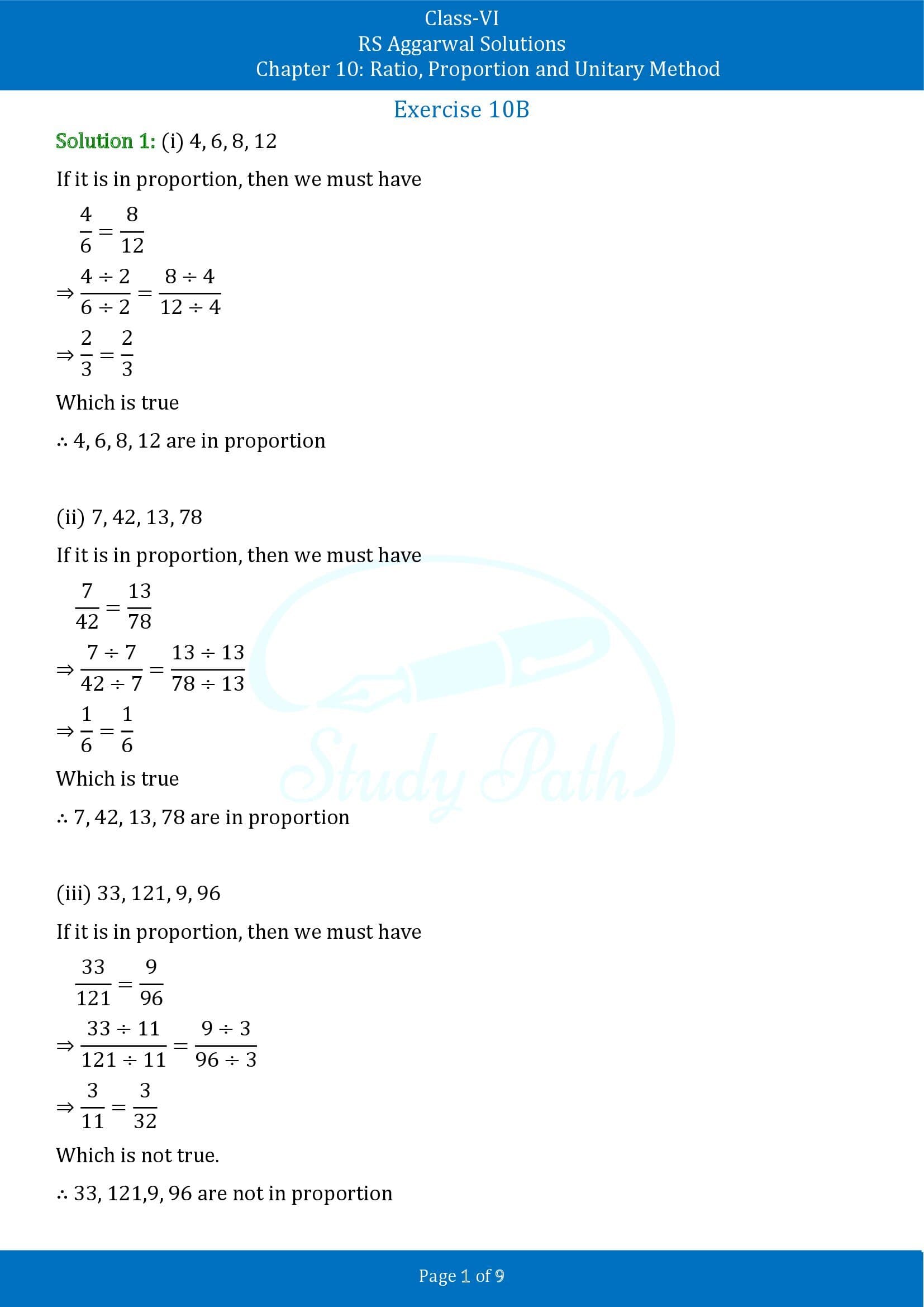 RS Aggarwal Solutions Class 6 Chapter 10 Ratio Proportion and Unitary Method Exercise 10B 00001