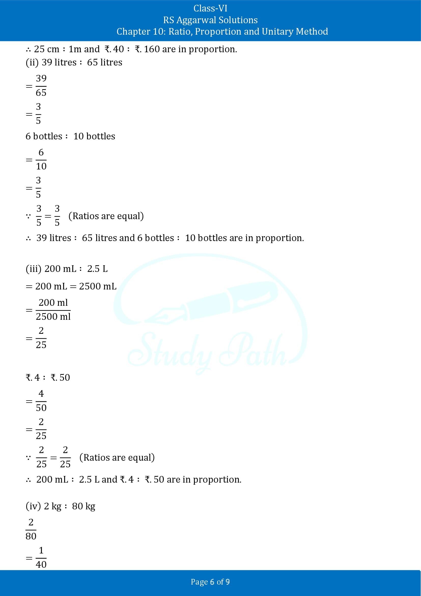 RS Aggarwal Solutions Class 6 Chapter 10 Ratio Proportion and Unitary Method Exercise 10B 00006