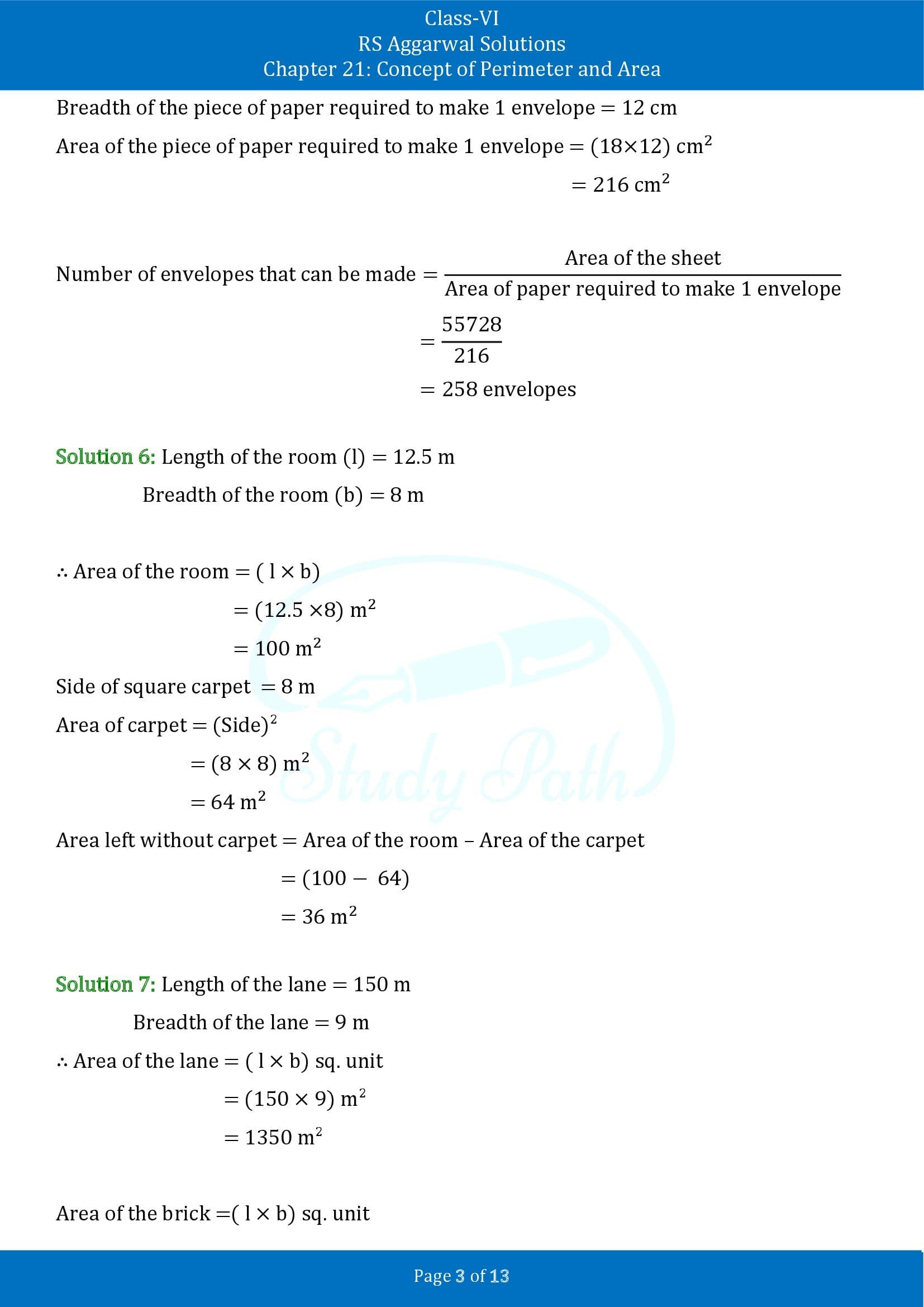 RS Aggarwal Solutions Class 6 Chapter 21 Concept of Perimeter and Area Exercise 21D 00003