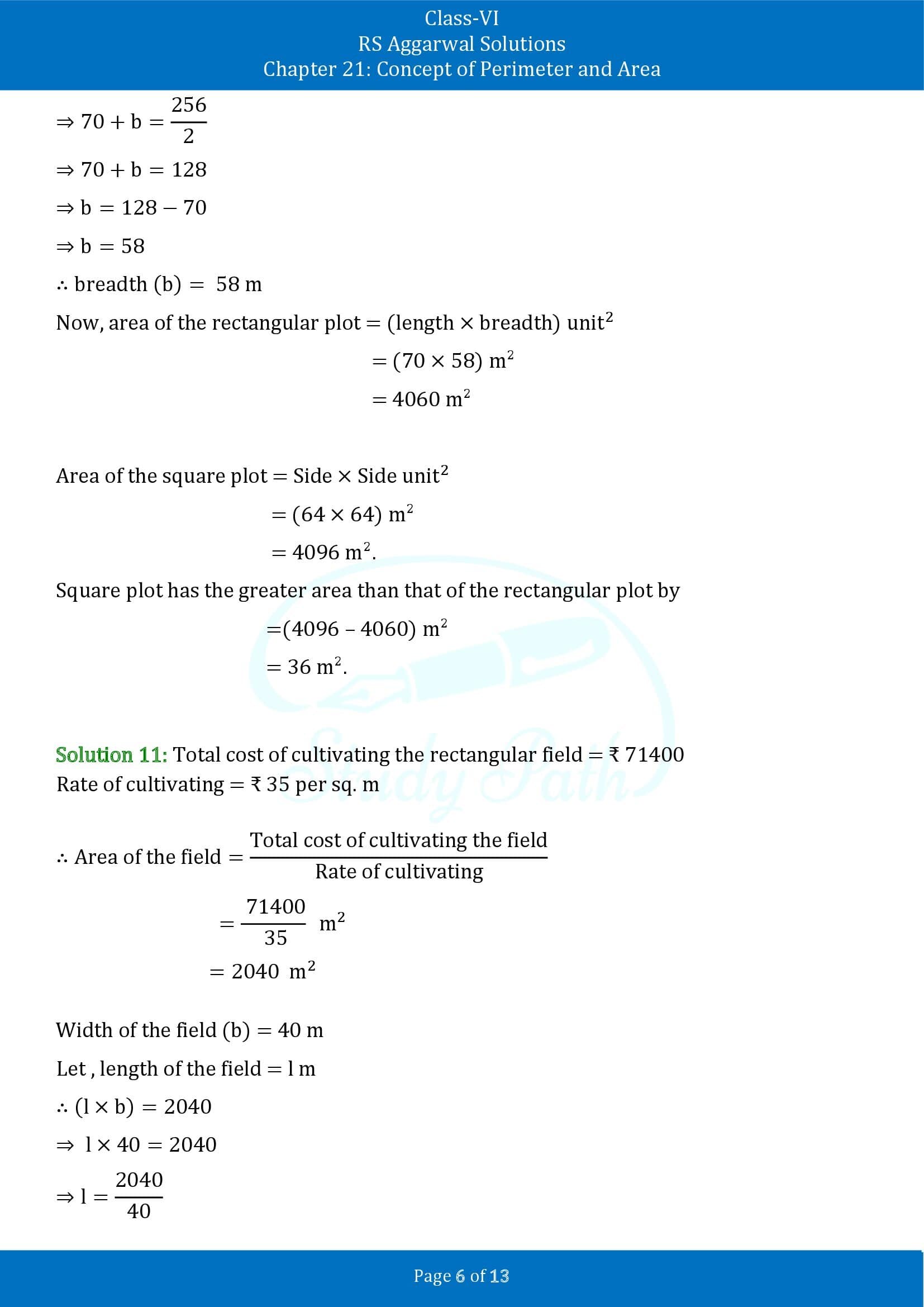 RS Aggarwal Solutions Class 6 Chapter 21 Concept of Perimeter and Area Exercise 21D 00006