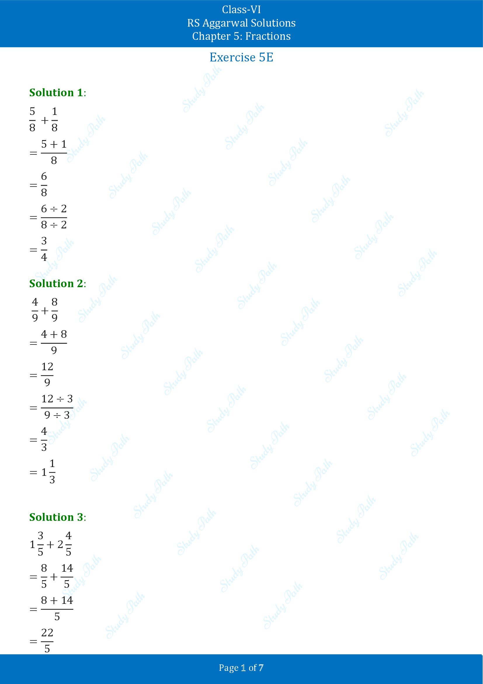 RS Aggarwal Solutions Class 6 Chapter 5 Fractions Exercise 5E 00001