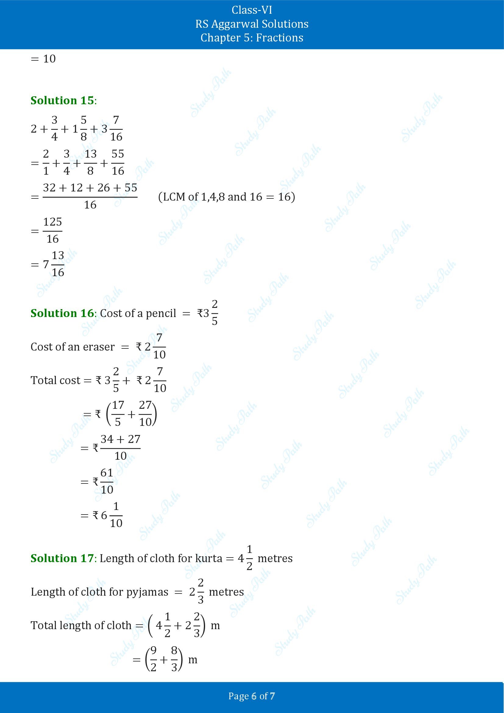 RS Aggarwal Solutions Class 6 Chapter 5 Fractions Exercise 5E 00006