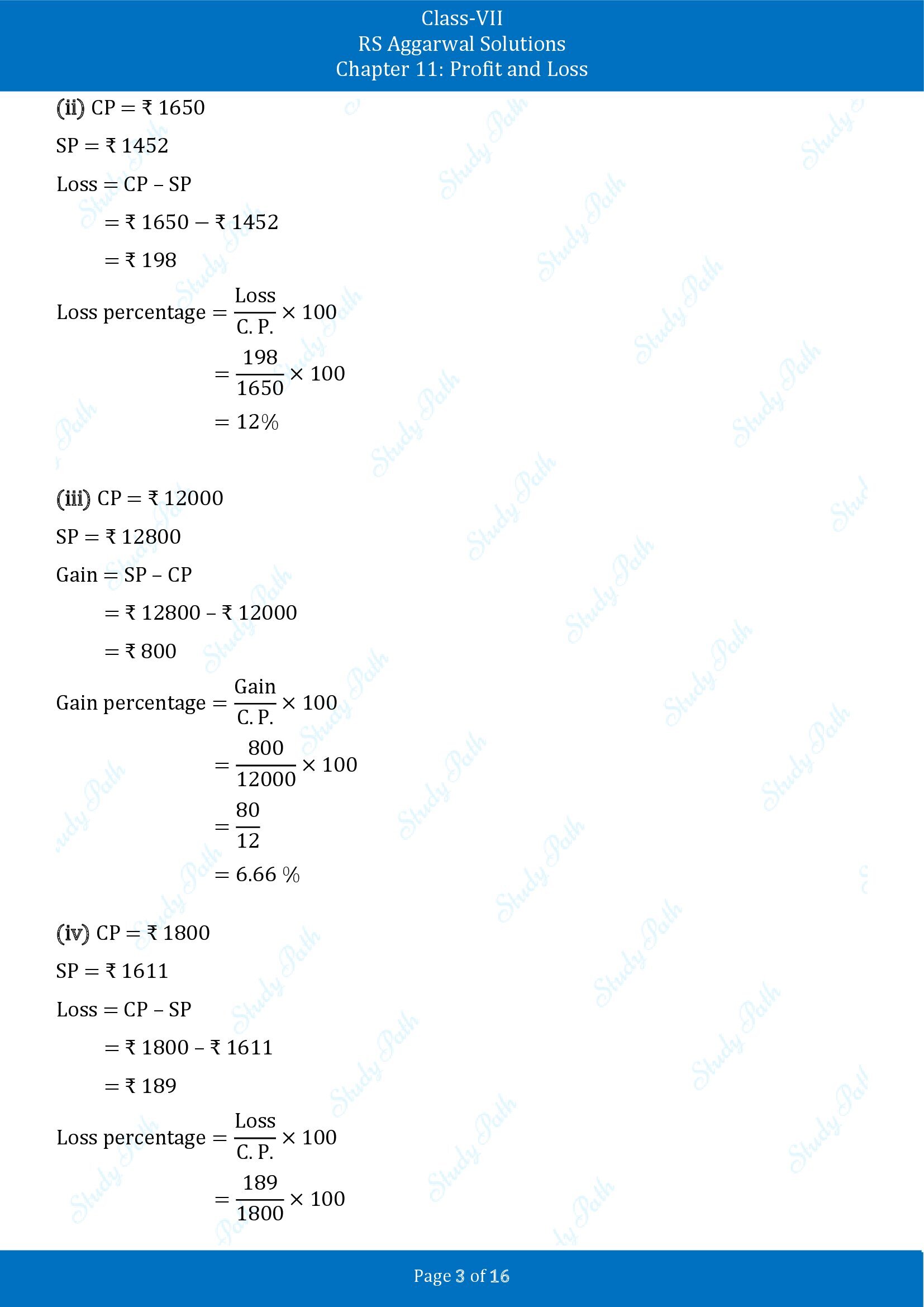 RS Aggarwal Solutions Class 7 Chapter 11 Profit and Loss Exercise 11A 00003