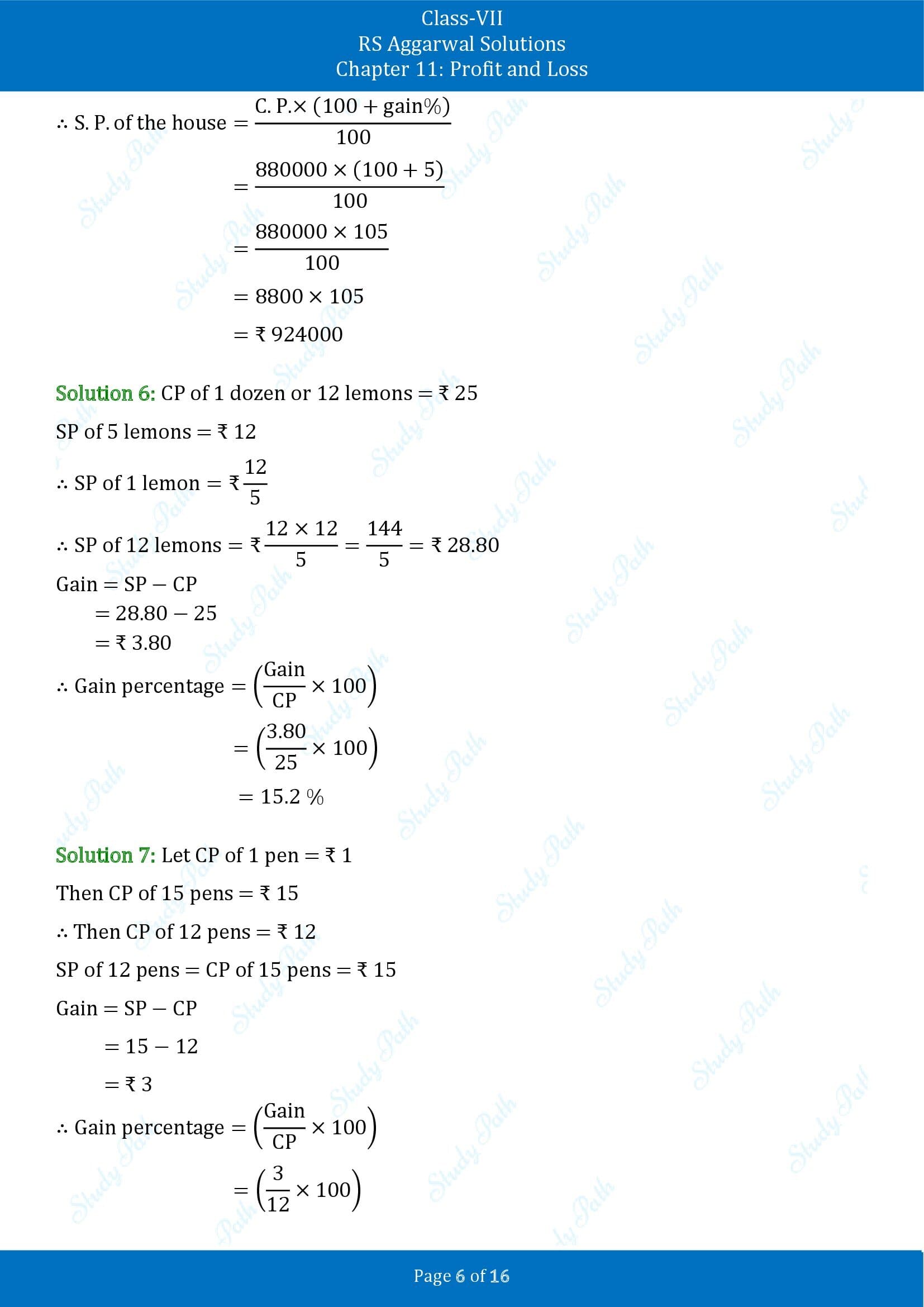 RS Aggarwal Solutions Class 7 Chapter 11 Profit and Loss Exercise 11A 00006