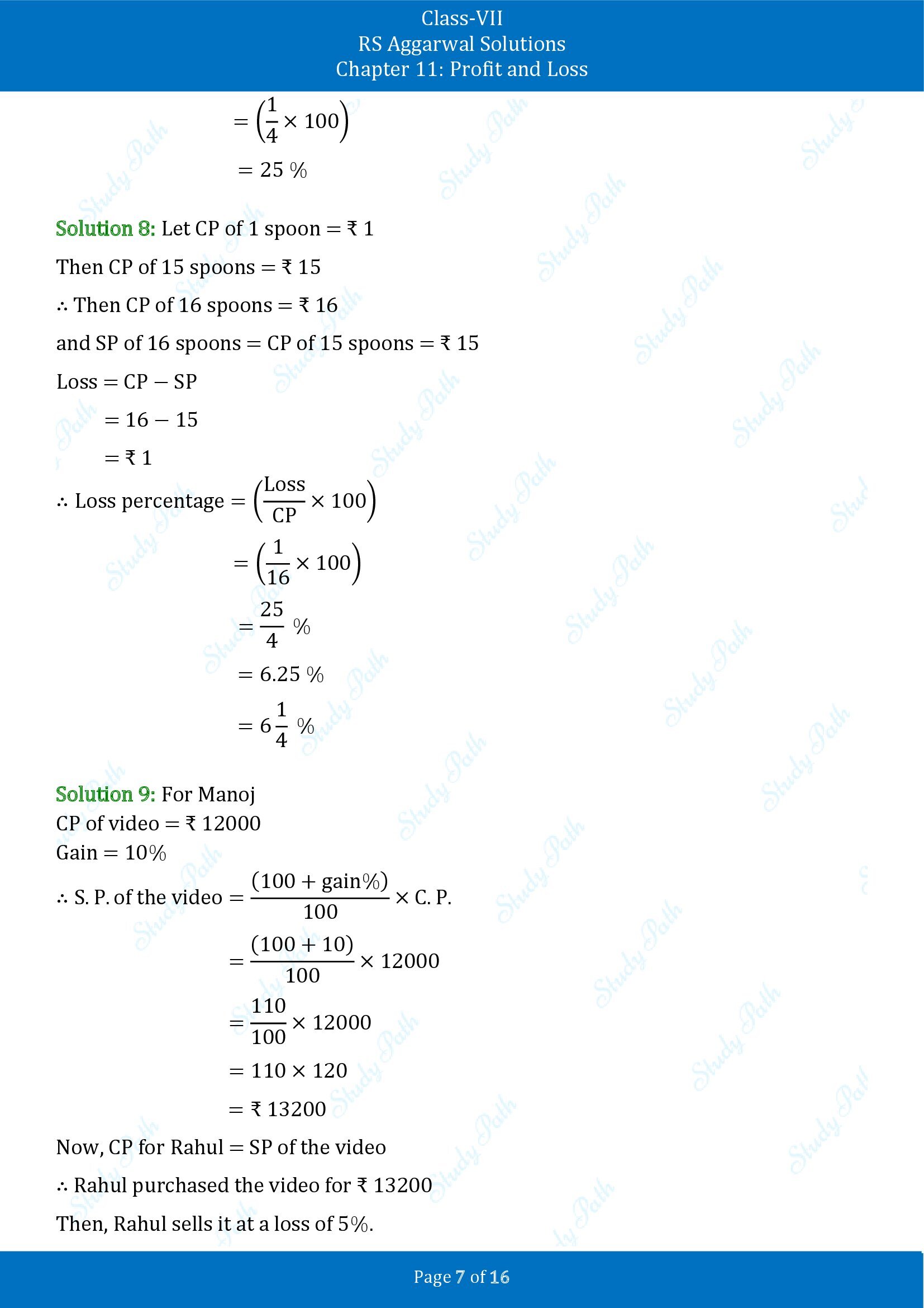 RS Aggarwal Solutions Class 7 Chapter 11 Profit and Loss Exercise 11A 00007