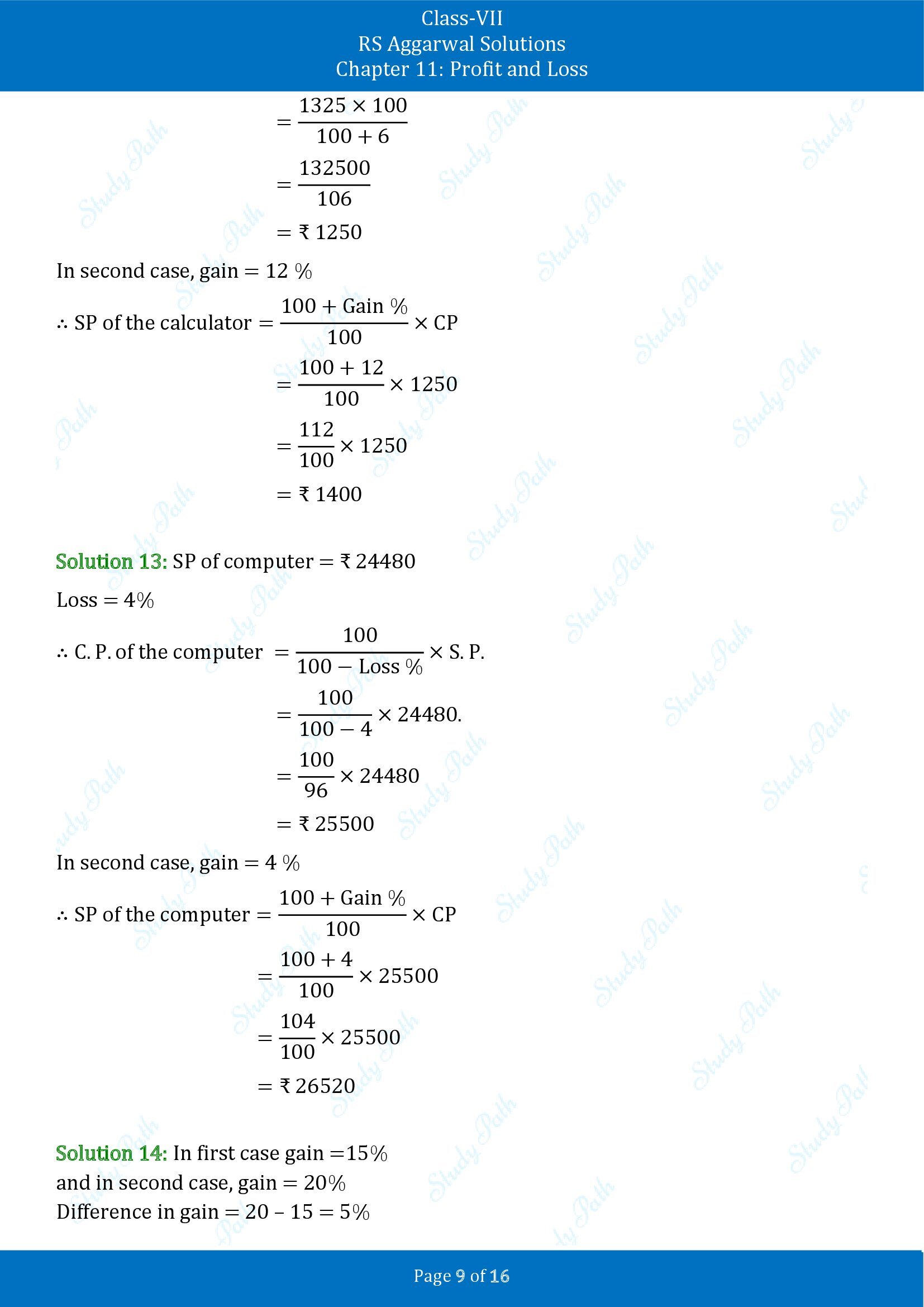 RS Aggarwal Solutions Class 7 Chapter 11 Profit and Loss Exercise 11A 00009