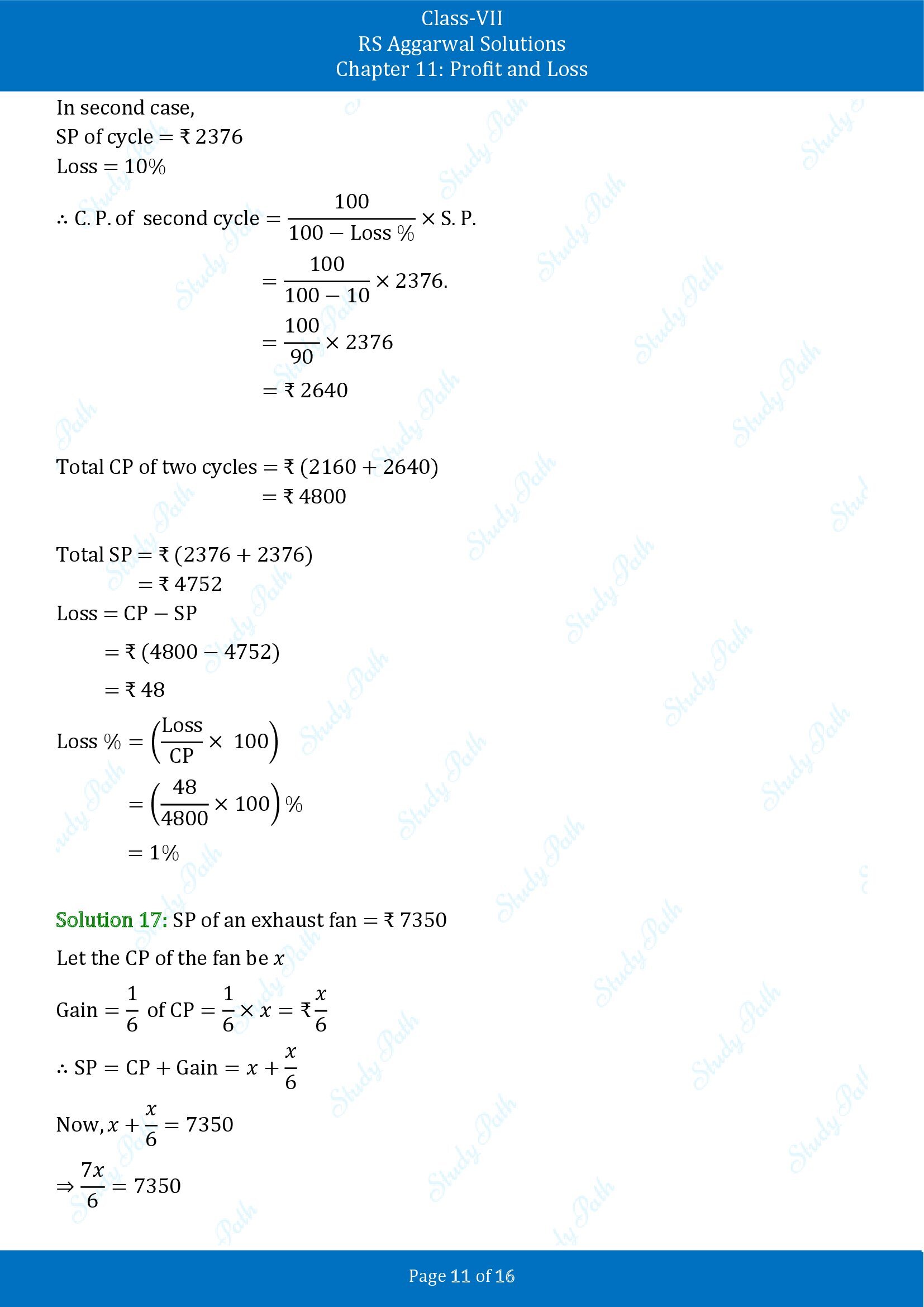 RS Aggarwal Solutions Class 7 Chapter 11 Profit and Loss Exercise 11A 00011