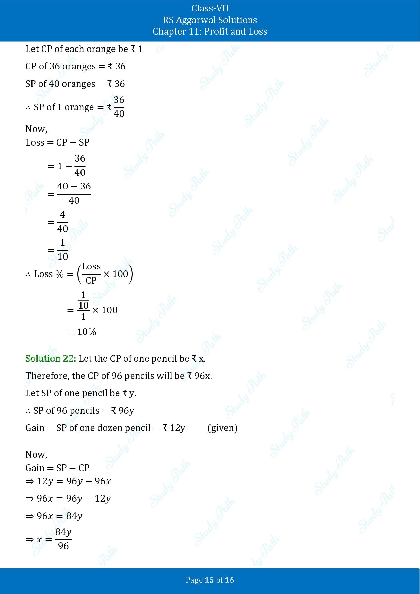 RS Aggarwal Solutions Class 7 Chapter 11 Profit and Loss Exercise 11A 00015