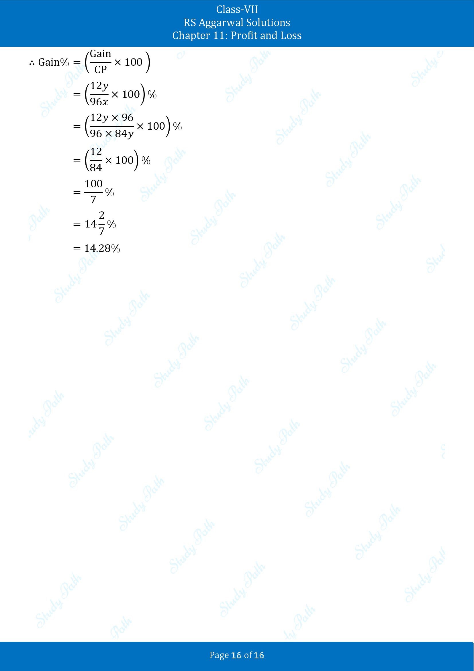 RS Aggarwal Solutions Class 7 Chapter 11 Profit and Loss Exercise 11A 00016