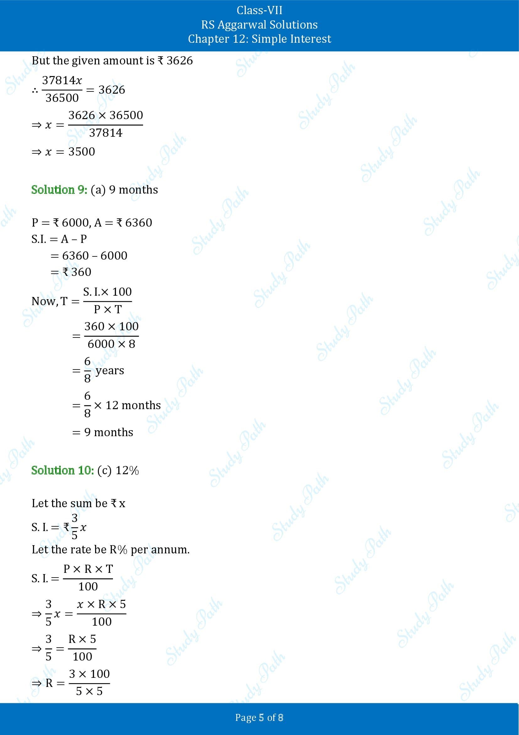 RS Aggarwal Solutions Class 7 Chapter 12 Simple Interest Test Paper 00005