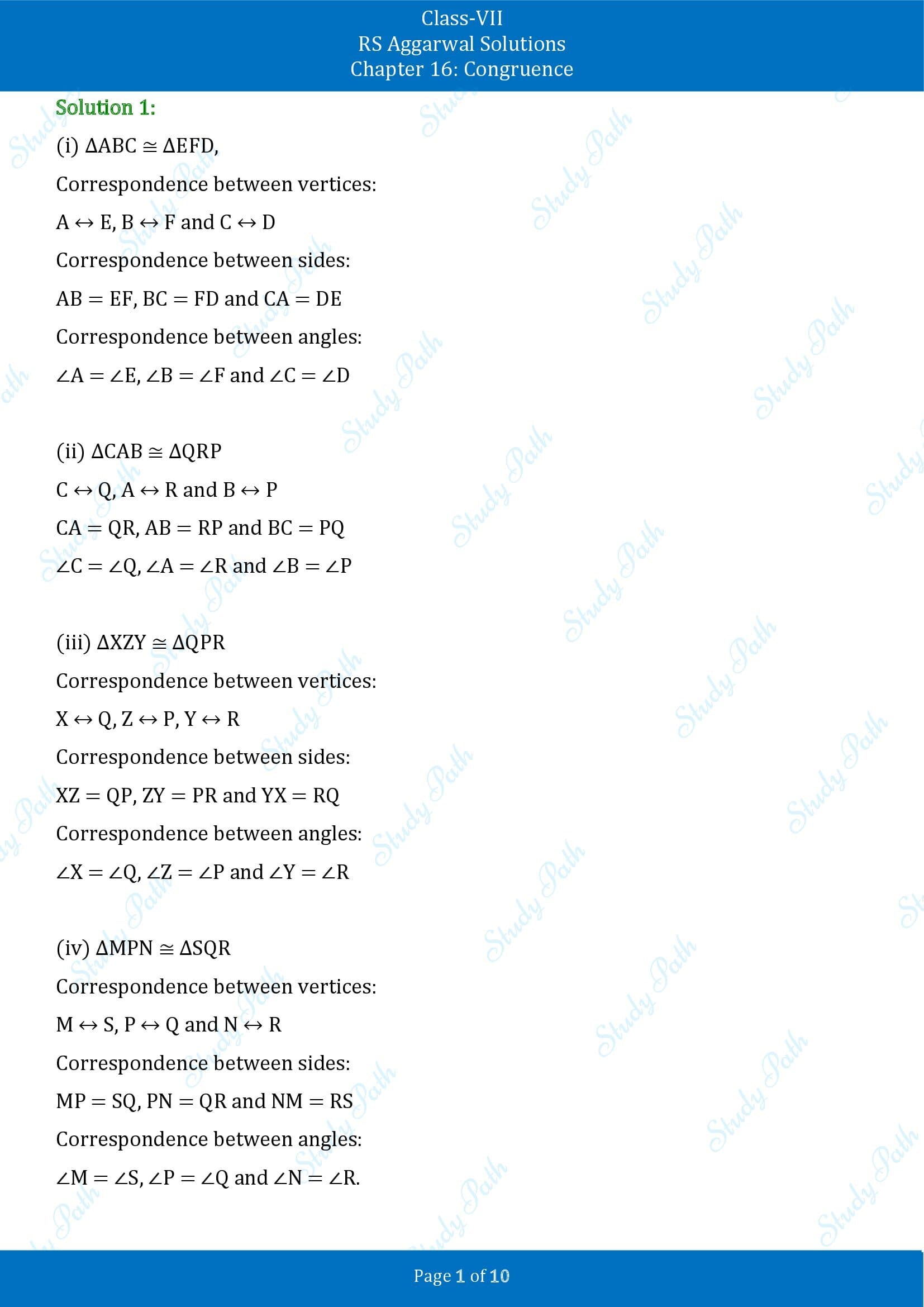 RS Aggarwal Solutions Class 7 Chapter 16 Congruence 00001