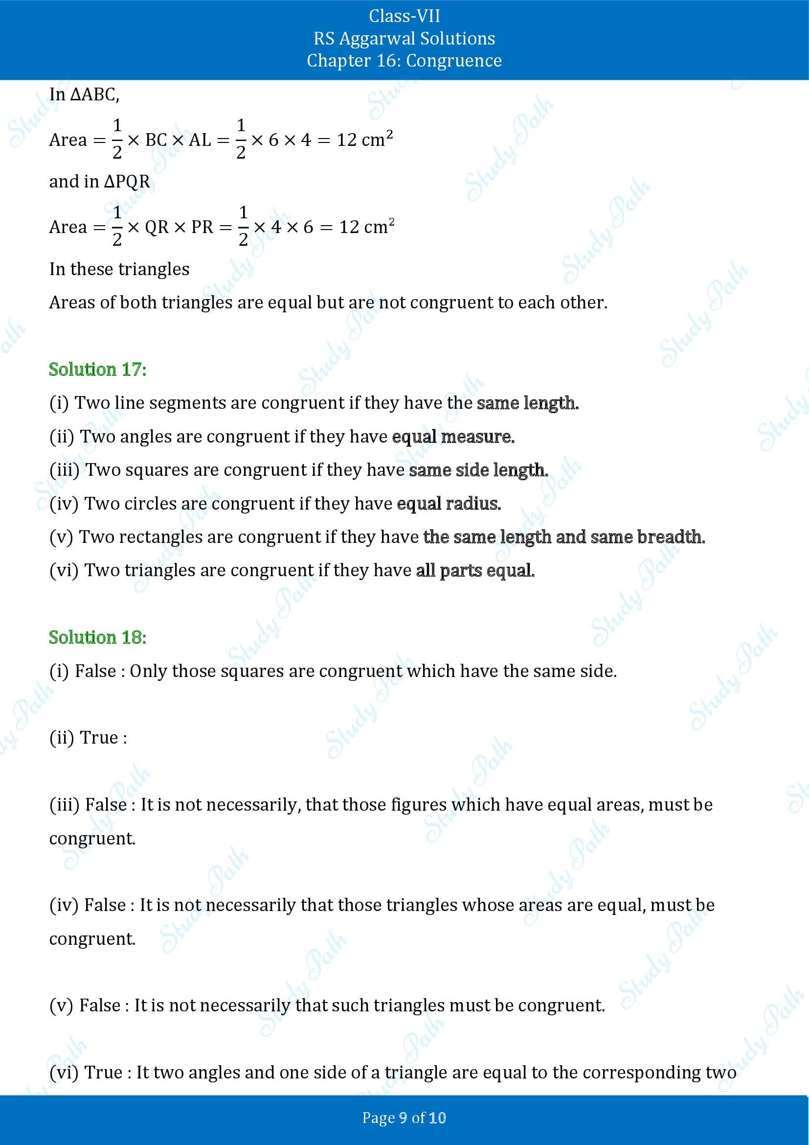 RS Aggarwal Solutions Class 7 Chapter 16 Congruence 00009